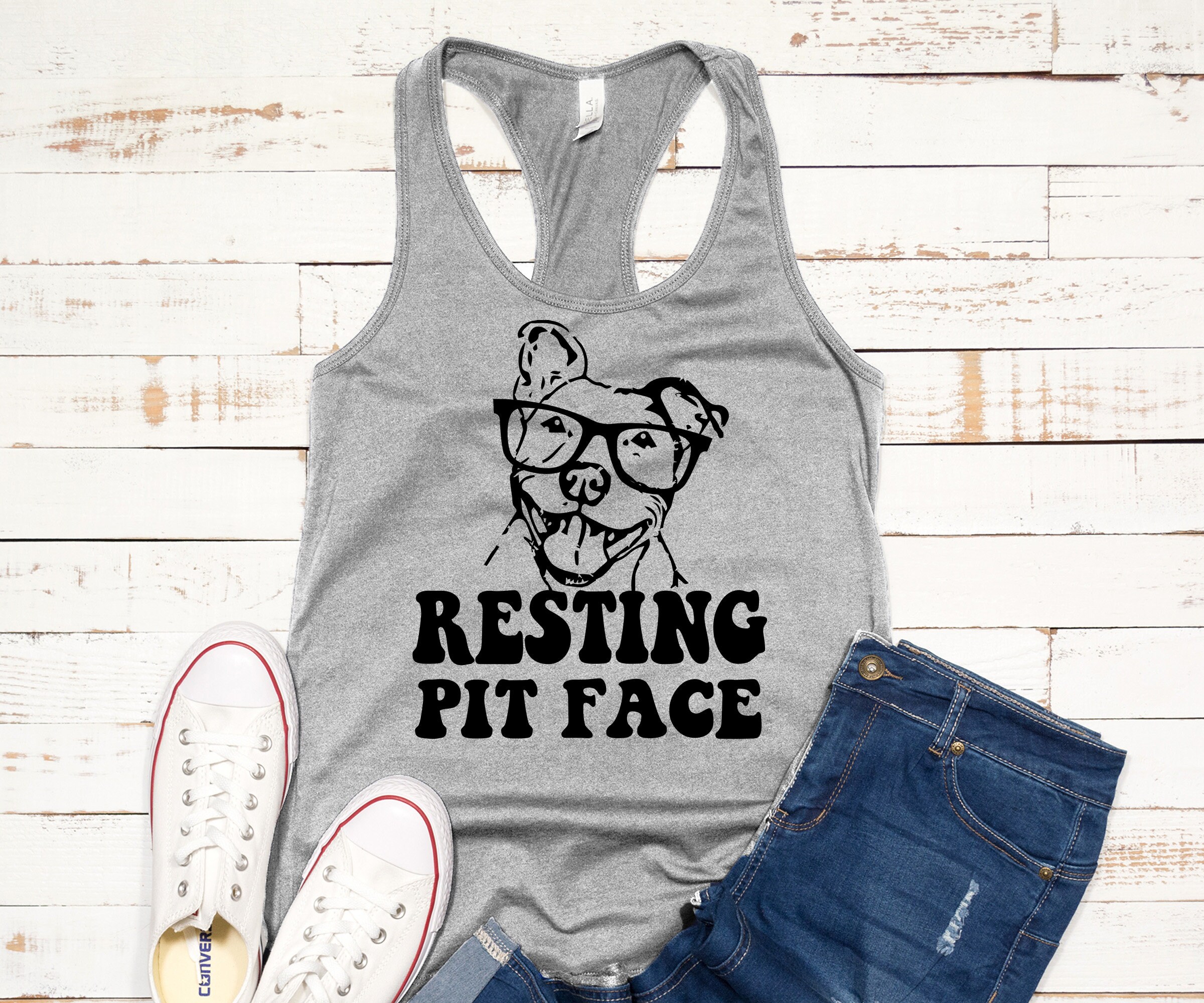 Womens Racerball Pitbull Tank Top Resting Pit Face Pittie Love Dog Mom