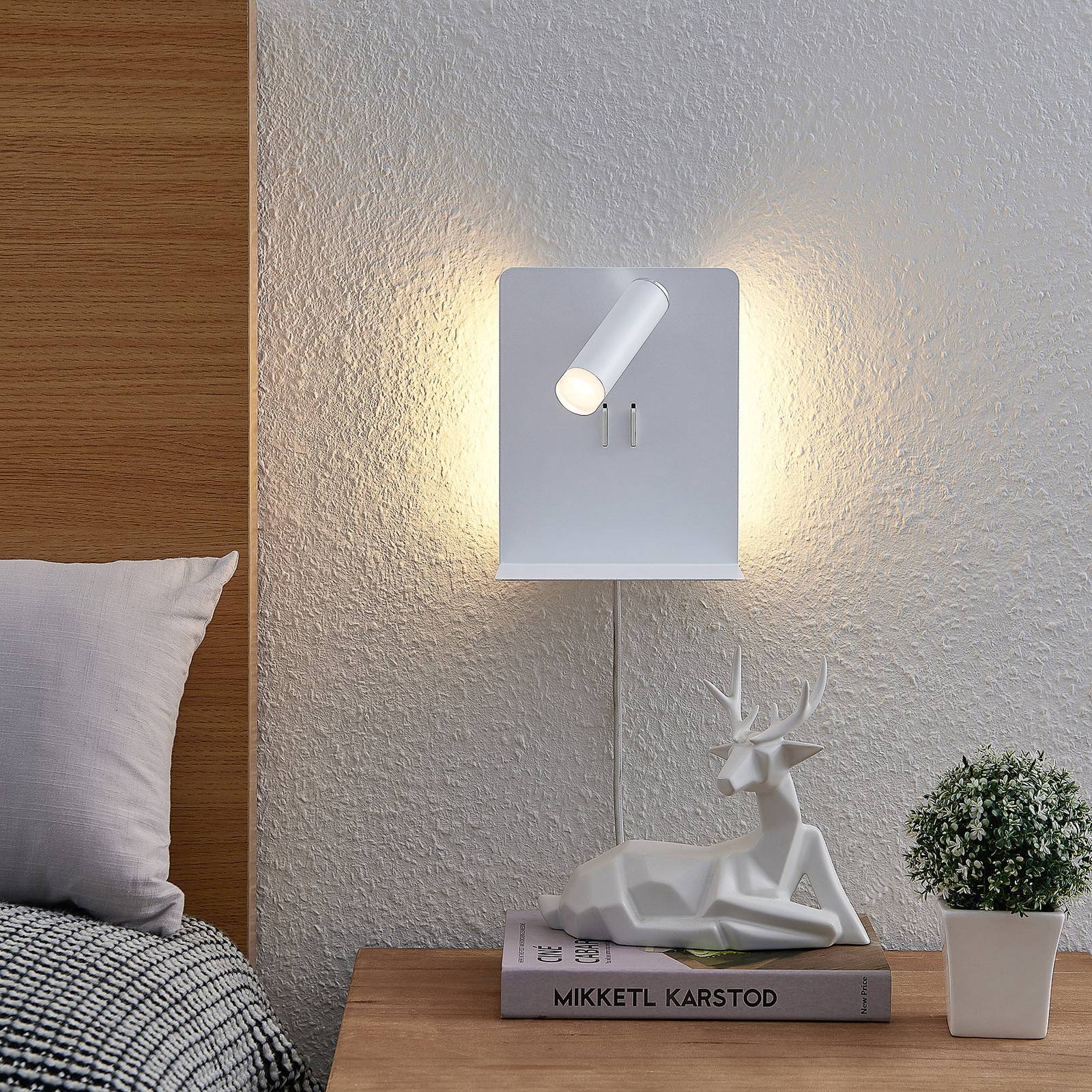 Lucande Zavi-LED-seinäspotti, taso, USB, valkoinen