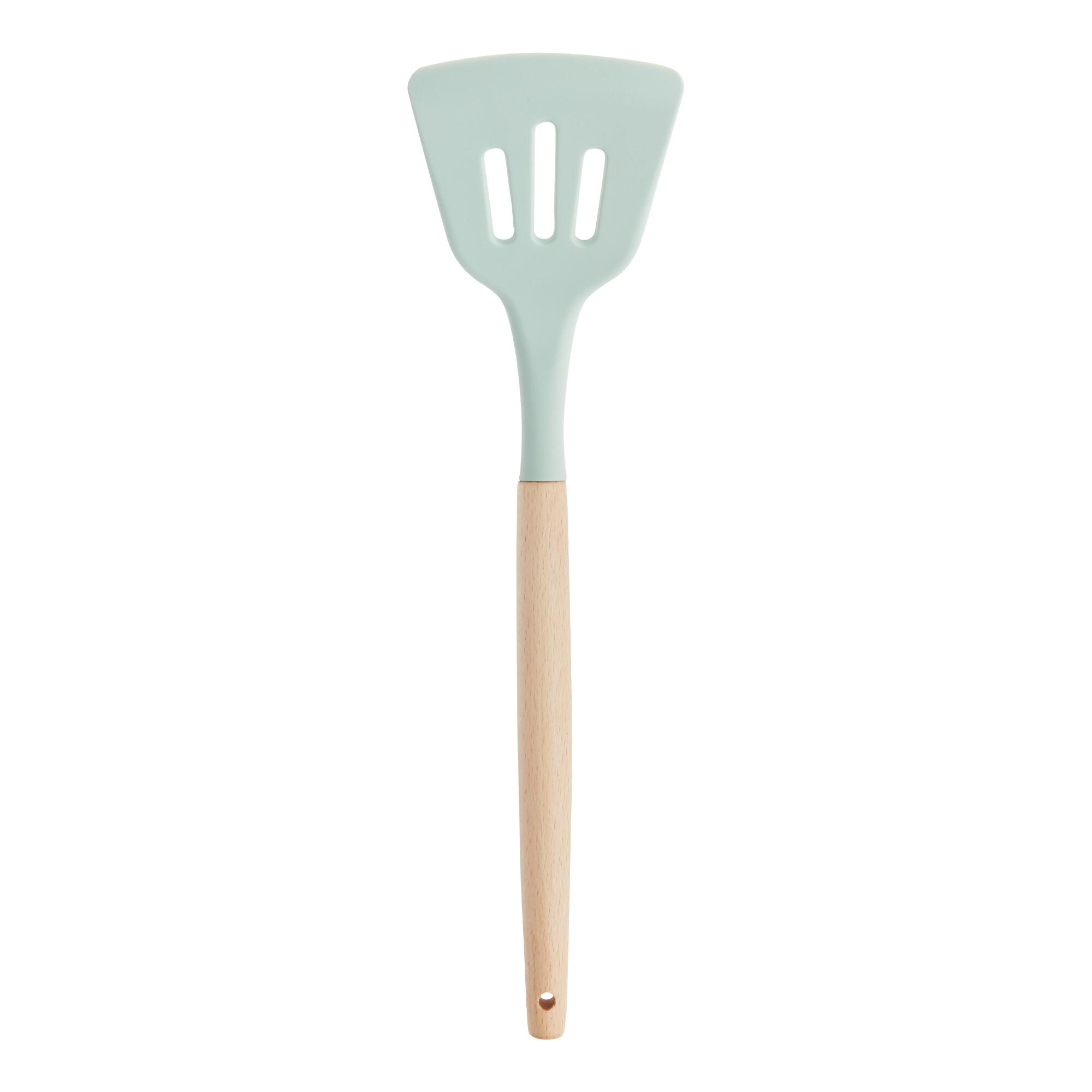 Sage Green Silicone Slotted Turner with Wood Handle Set of 2 by World Market