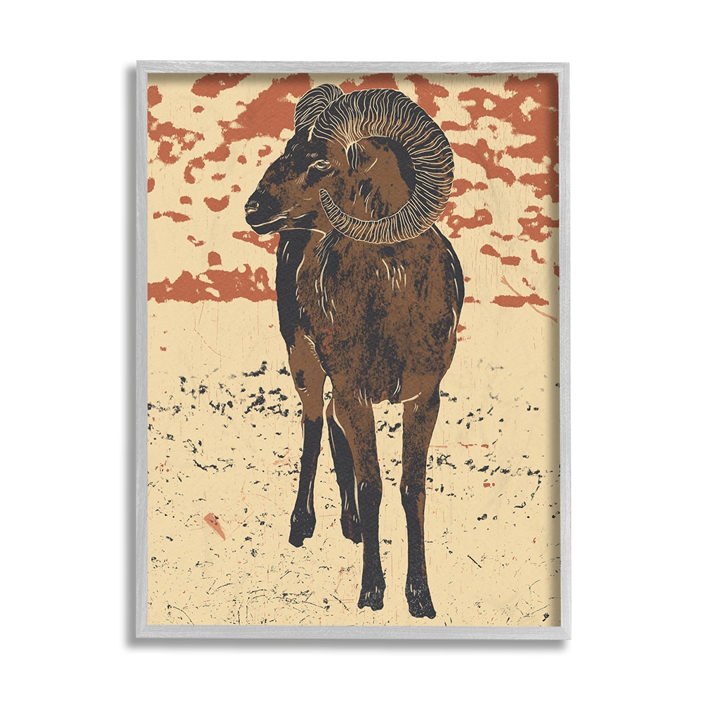 Stupell Industries Stupell Industries Abstract Vintage Ram Round Animal Horns Gray Farmhouse Rustic Framed Giclee Texturized Art by Ziwei Li, 11 x