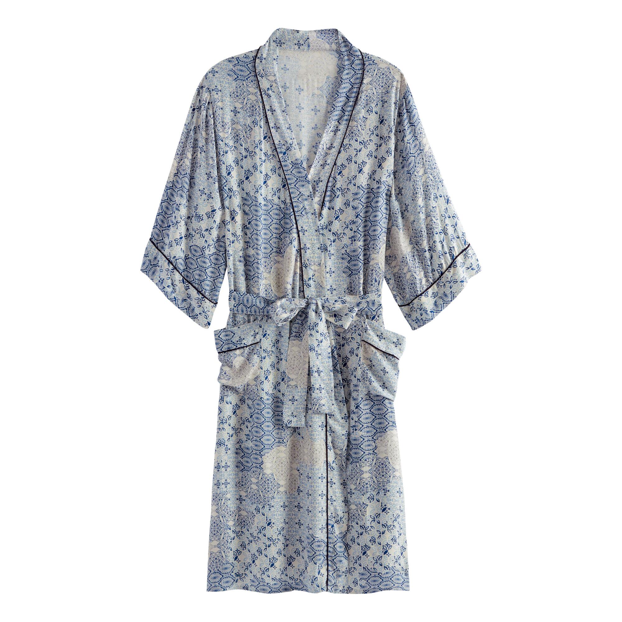 White and Blue Patchwork Leonora Robe - Rayon by World Market