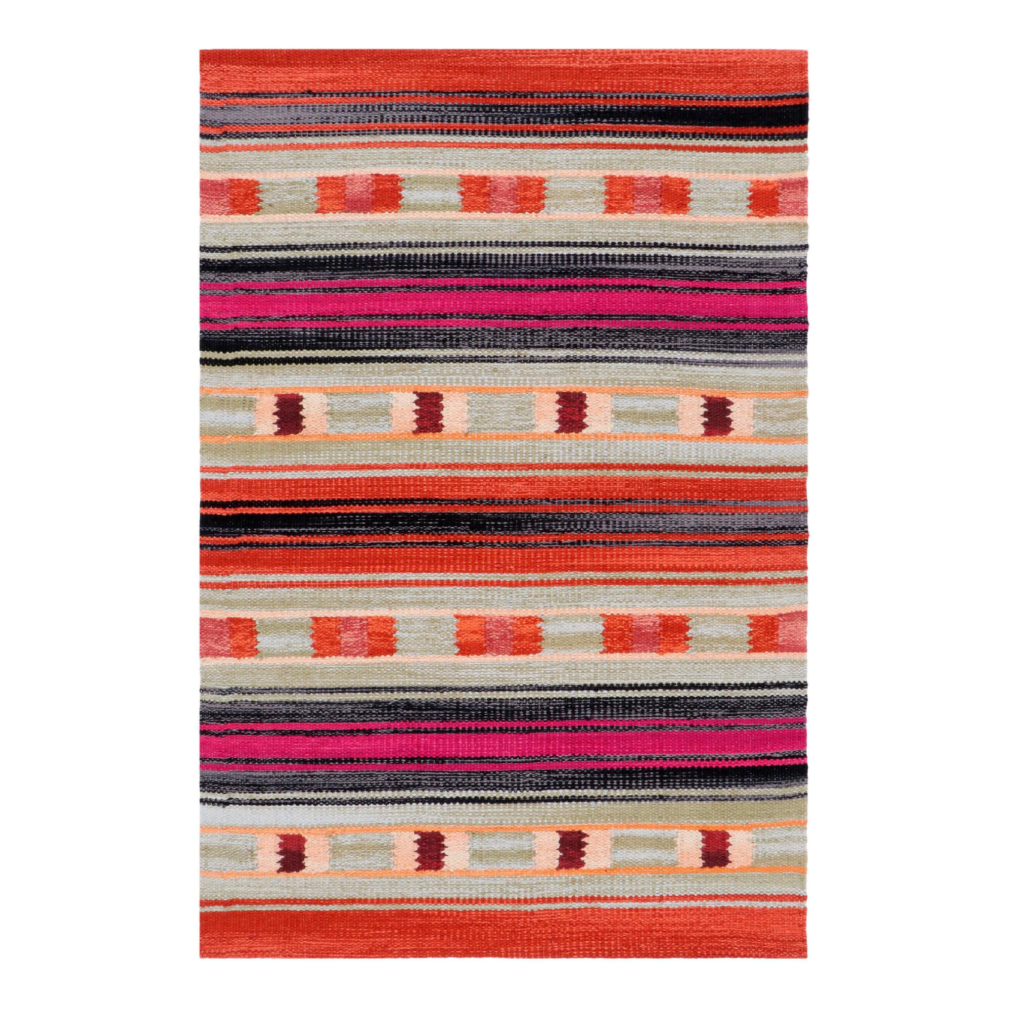 Gray Multicolor Peruvian Stripe Woven Cotton Area Rug - 2' x 3' by World Market