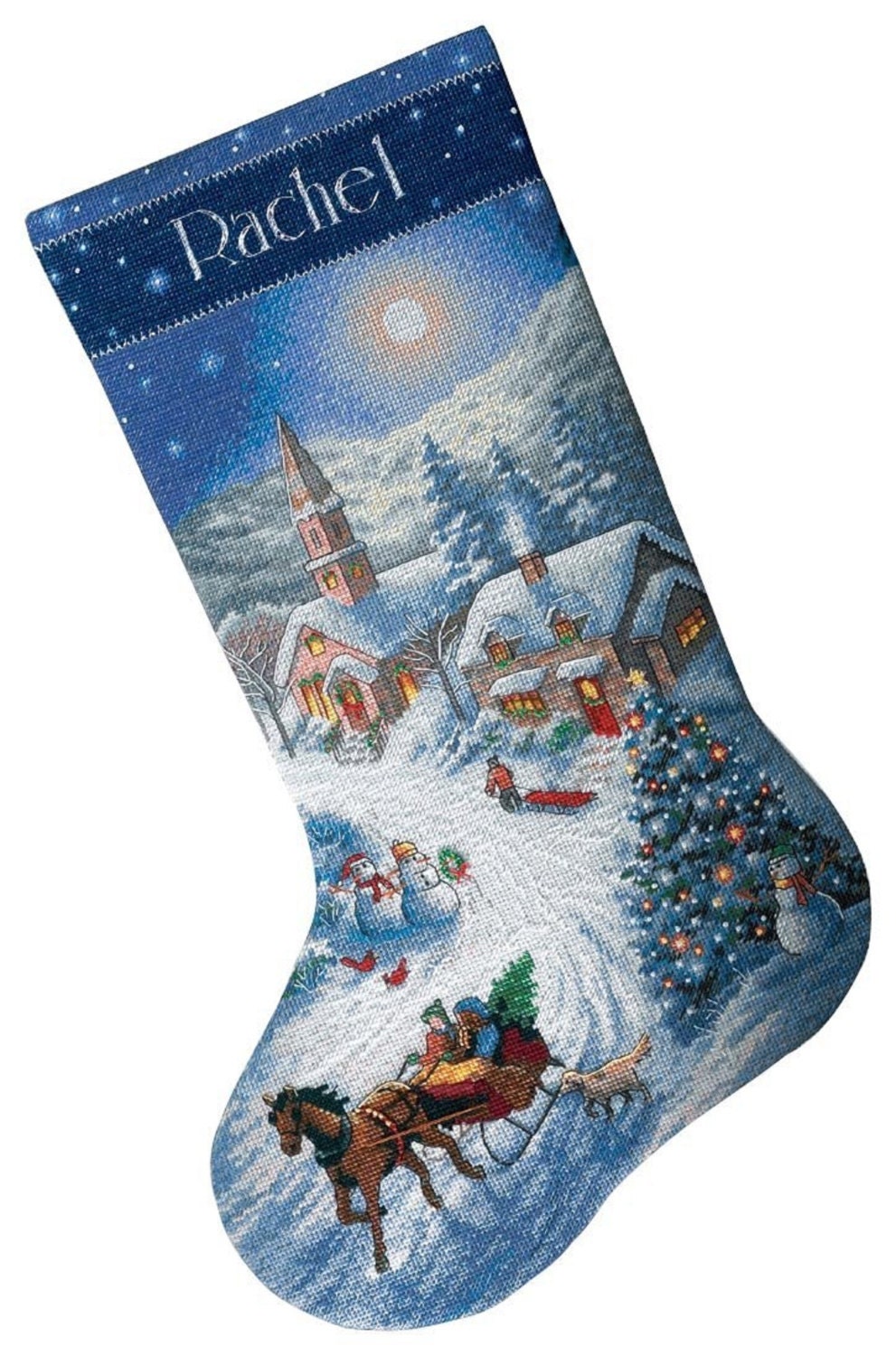 Counted Cross Stitch Christmas Stocking Sleigh Ride At Dusk Dimensions Kit -Free Us Shipping