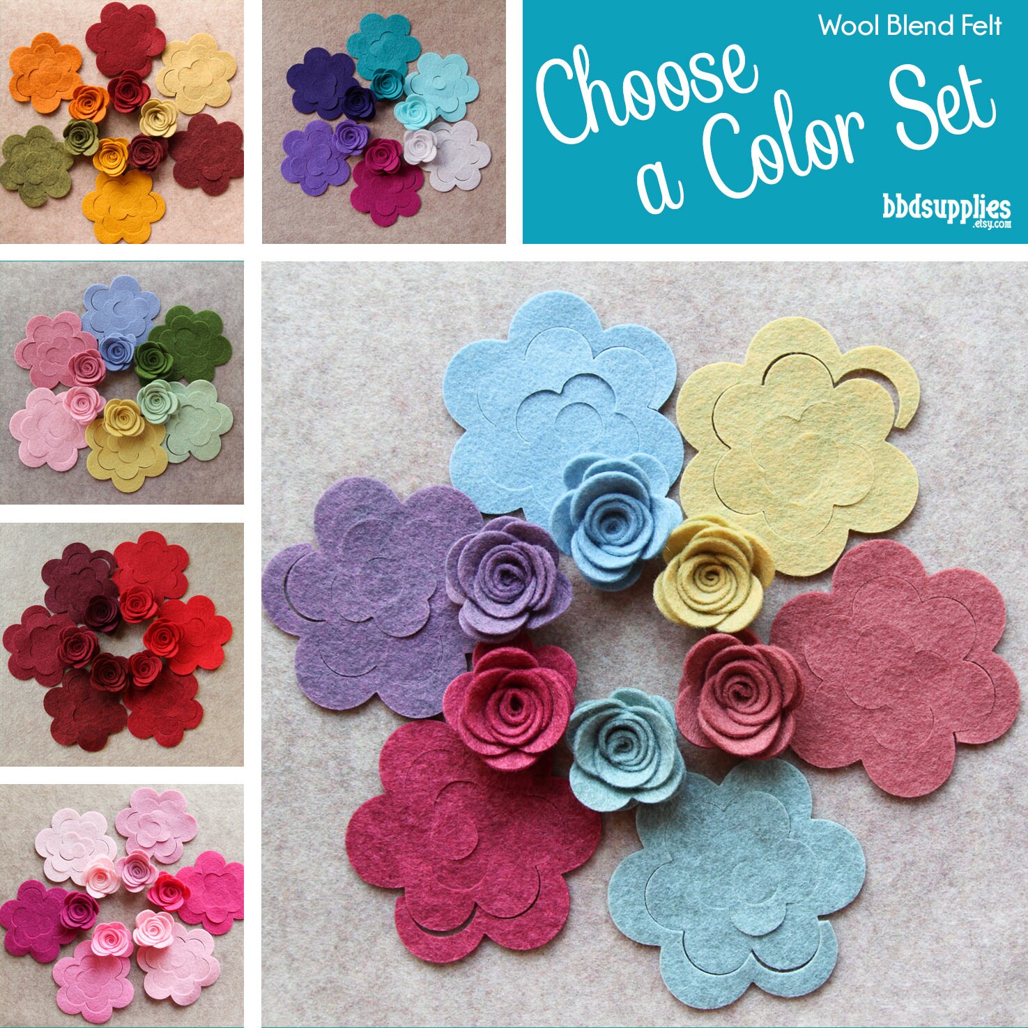 Wool Blend Felt Flowers | 12 Medium 3D Rolled Roses Pick A Color Set Diy Unassembled Rosettes