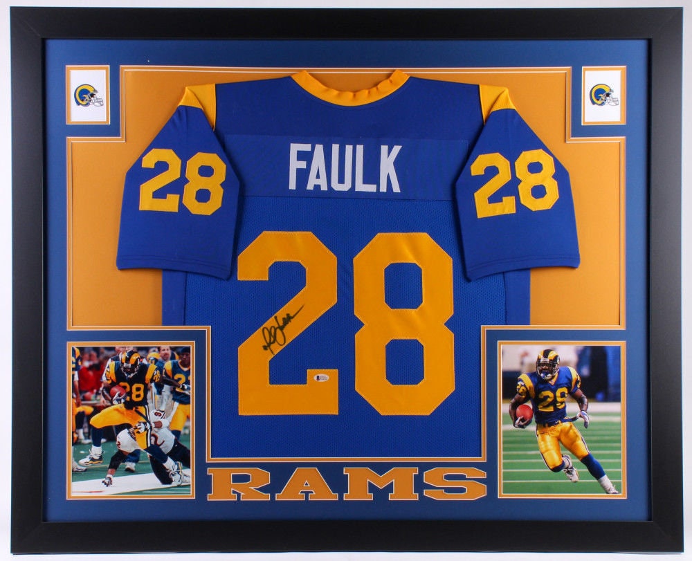 Marshall Faulk Autographed Signed Framed Los Angeles Rams Jersey Beckett