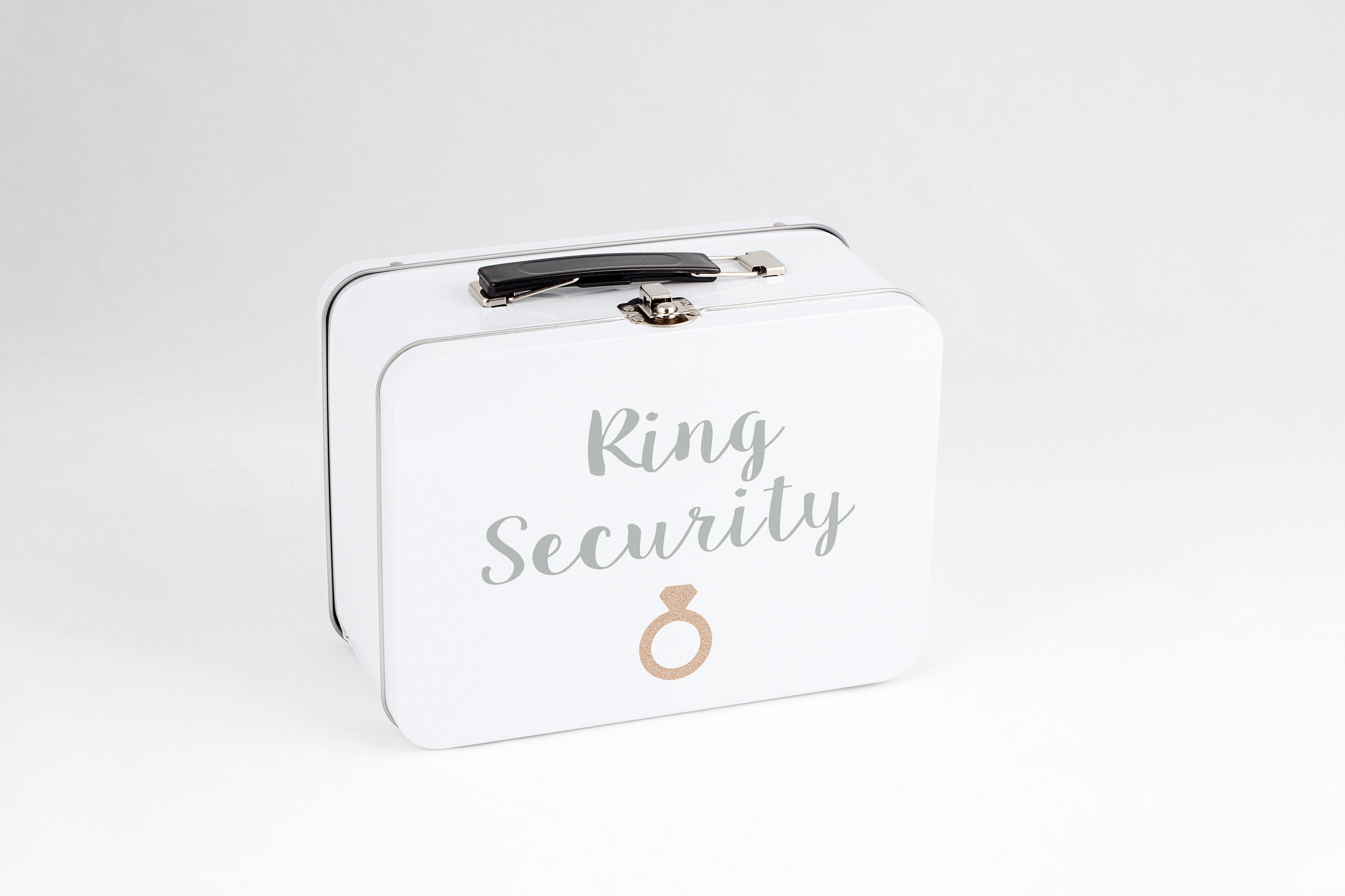 White Ring Security Box - Gray Script Lettering Includes Coloring Book With Crayons Bearer Gift