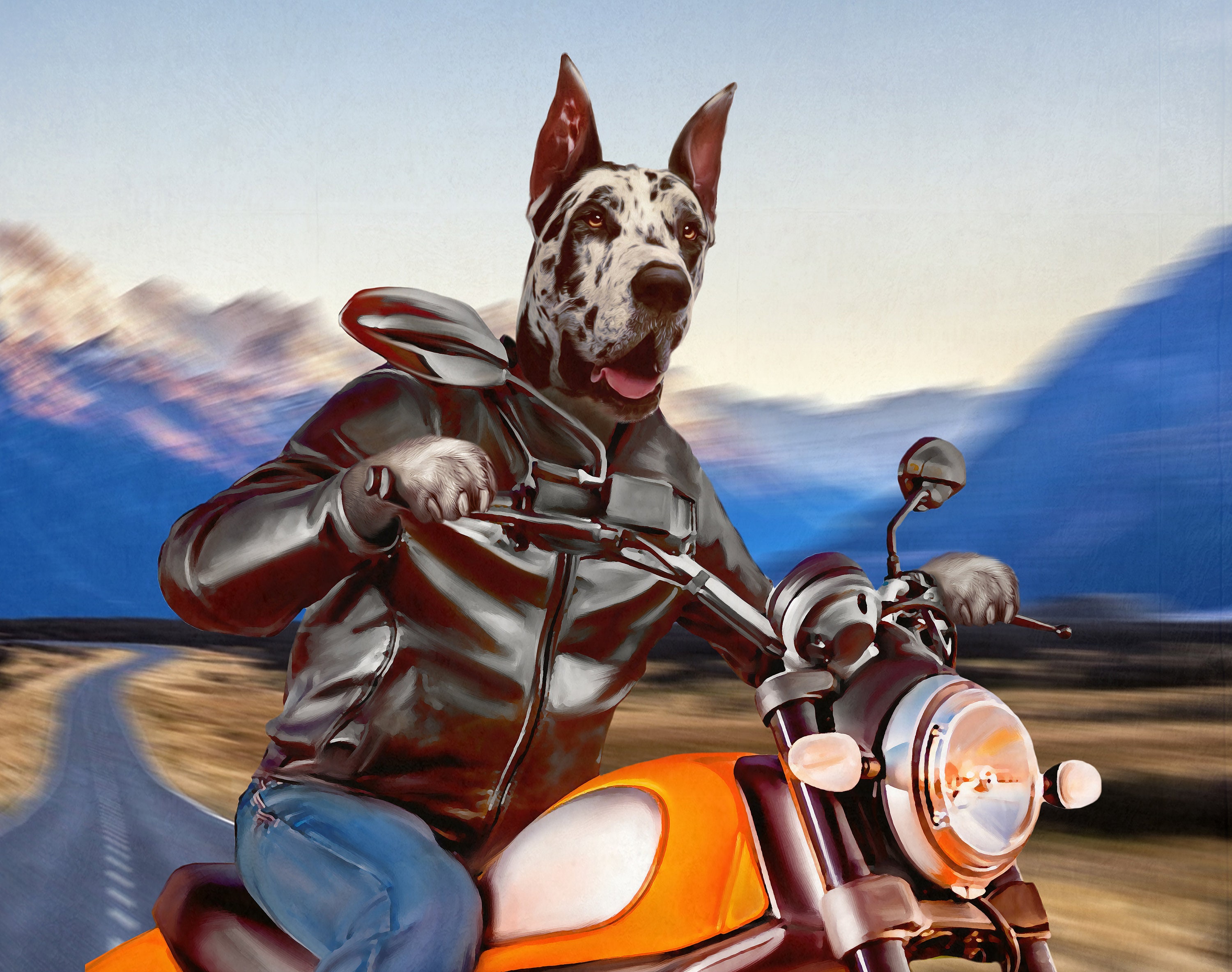 Custom Pet Biker Portrait, Rider, Motorcyclist, Hooligan, Bully, Funny Pet Portrait, Gift For Biker Lover