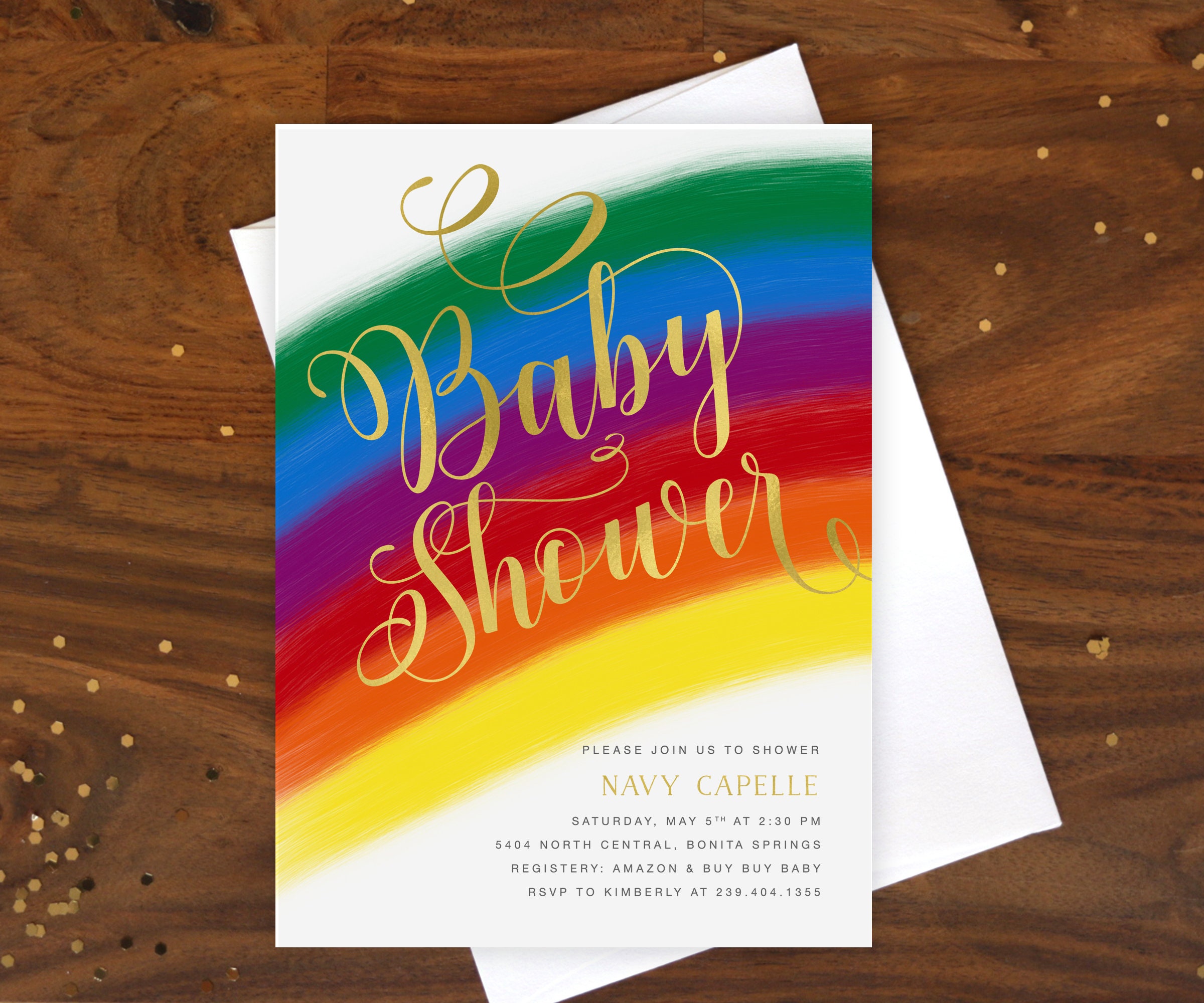 Rainbow Baby Shower Invitation, Gender Neutral Girl Or Boy, Printed Or Printable - Navy