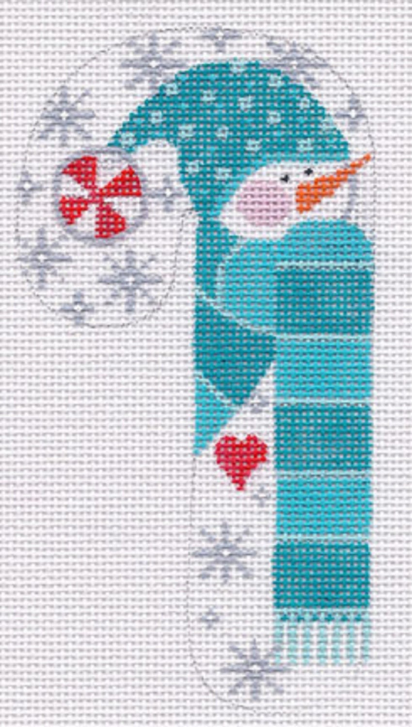 Needlepoint Handpainted Christmas Danji Candy Cane Snowman Peppermint -Free Us Shipping