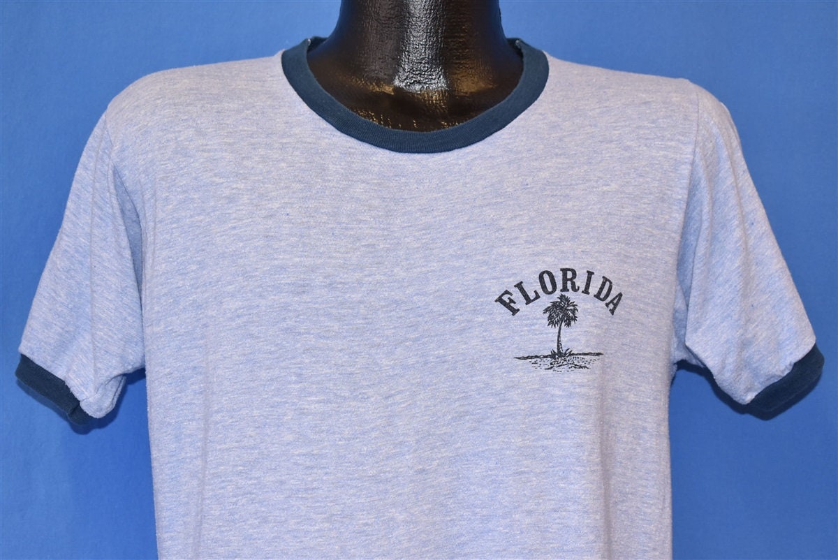 70S Florida Palm Tree Rayon Tri Blend Ringer T-Shirt Medium