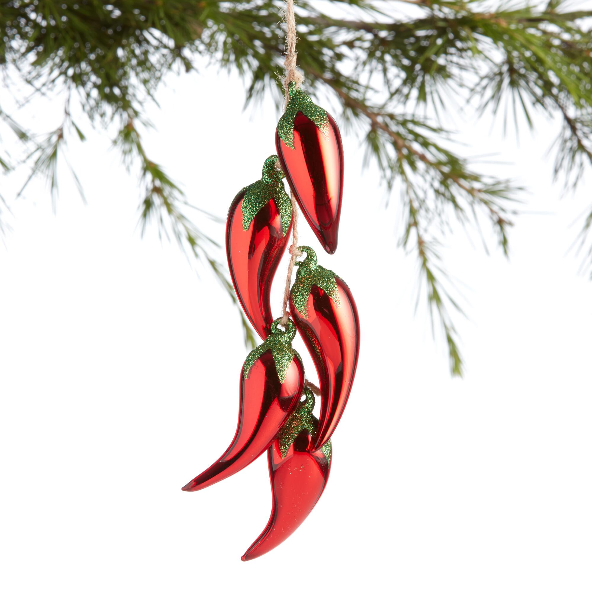 Glass Red and Green Chilis Ornament: Multi by World Market