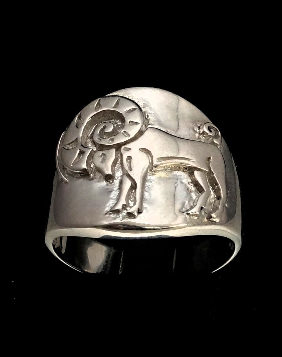 Sterling Silver Aries Ring Zodiac Horoscope Ram Symbol Fire Star Sign High Polished 925