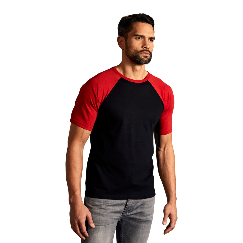 Raglan Baseball T-Shirt Herren, Schwarz-Rot, XL