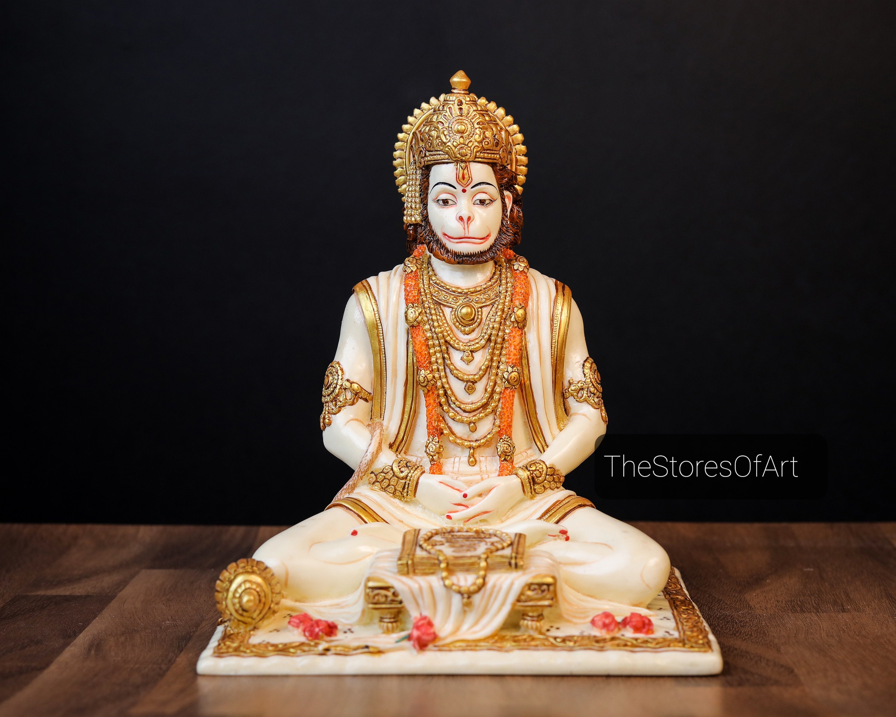 Lord Hanuman Statue, 19cm, Hand Painted Marble Ram Bhakt Meditation Idol, Hindu God Of Devotion, Monkey God, Bajrangbali Statue