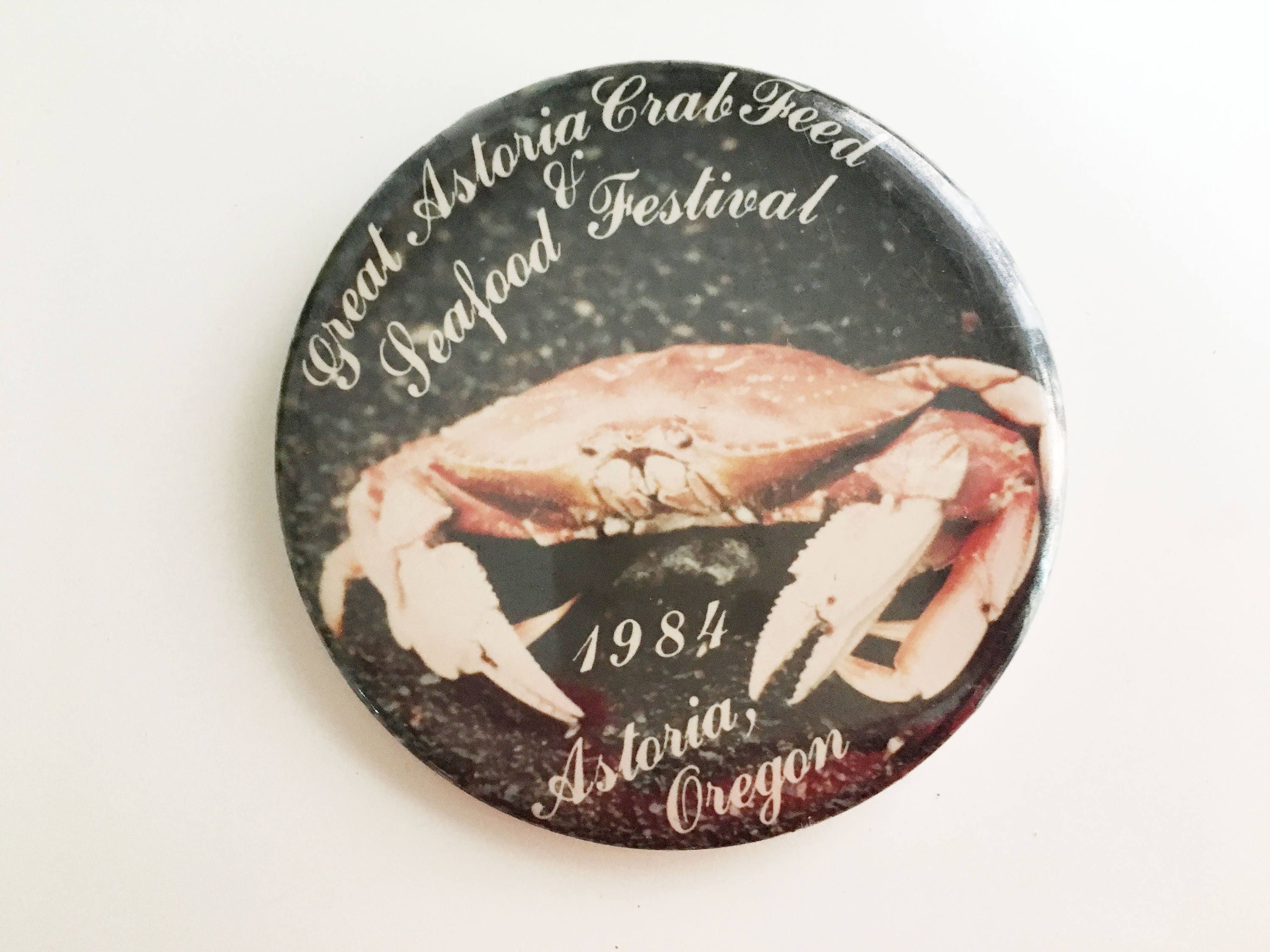 Great Astoria Crab Feed Seafood Festival Oregon Large Pinback Button 1984