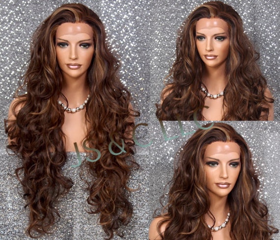 Human Hair Blend Wig Heat Safe Lace Front Free Part Curly Long Brown Mixed Cancer/Alopecia/Cosplay