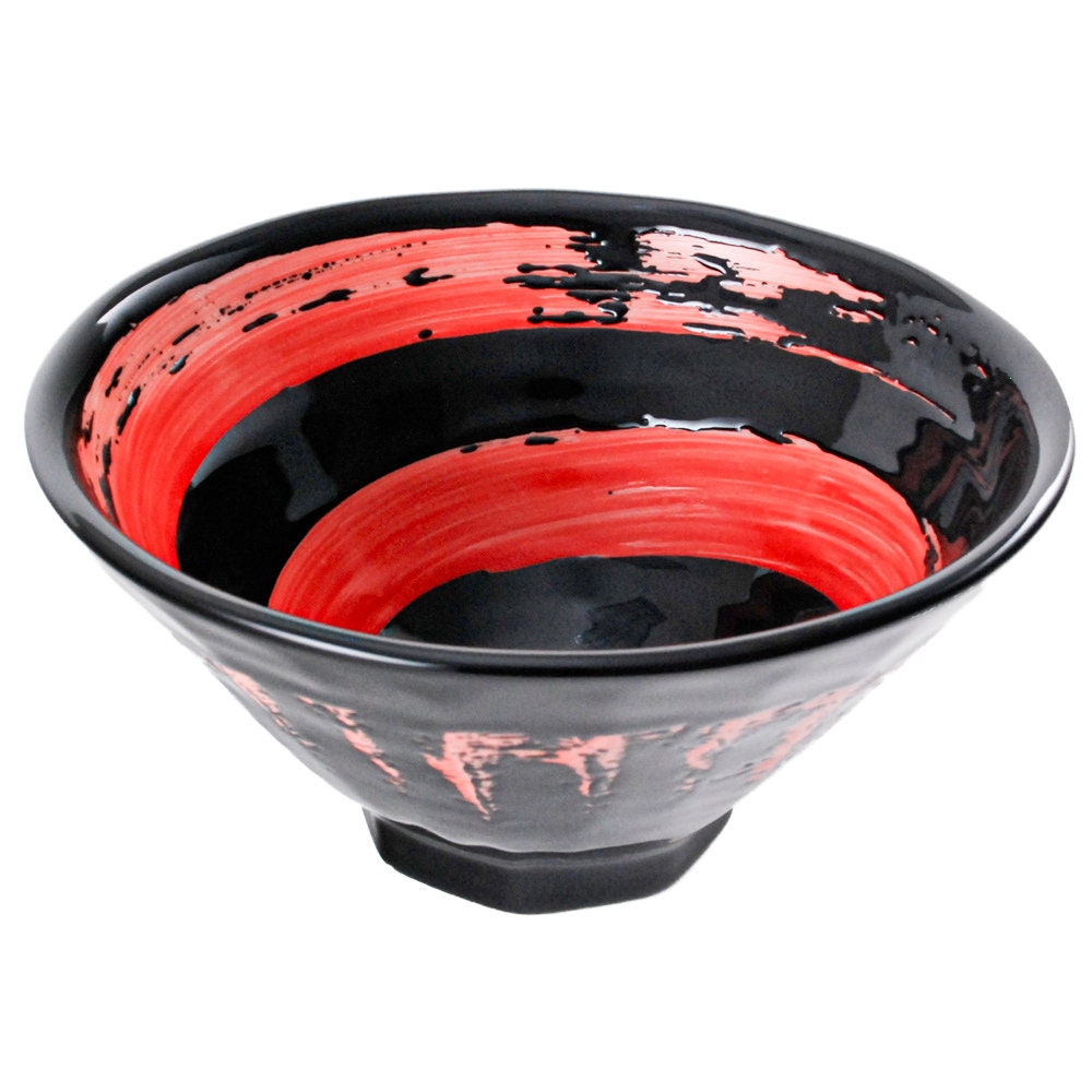 Japanese Red Brushtroke Enso 32 Fl Oz Authentic Minoyaki Porcelain Large 7.75 Diameter Ramen Noodle Bowl Handcrafted in Japan