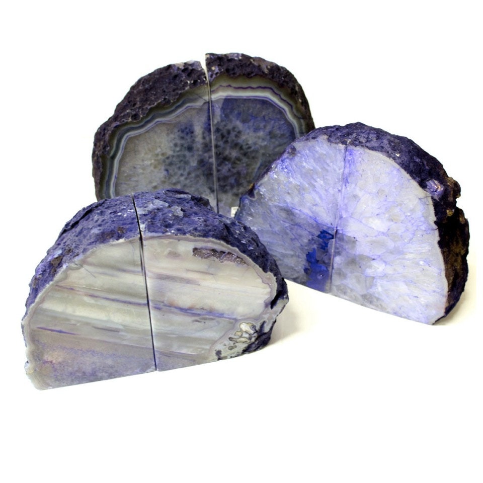 Agate Book End Purple Dyed Half Geode Druzy Bookend Rock Formation - Lovely Ends | Hw1-1-3lb