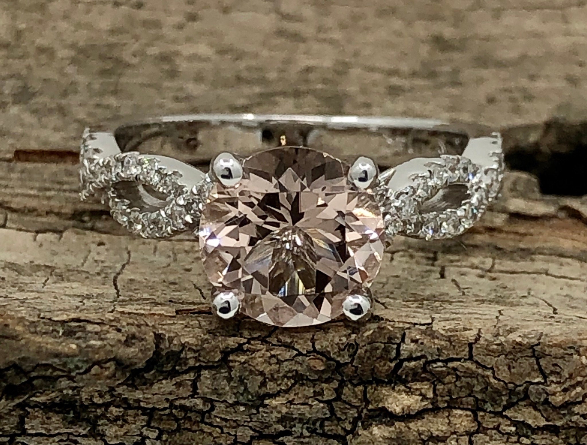 14K White Gold Diamond Ring Engagement 8mm/1.60 Carats Round Cut Morganite Wedding | Other Metal & Stone Available