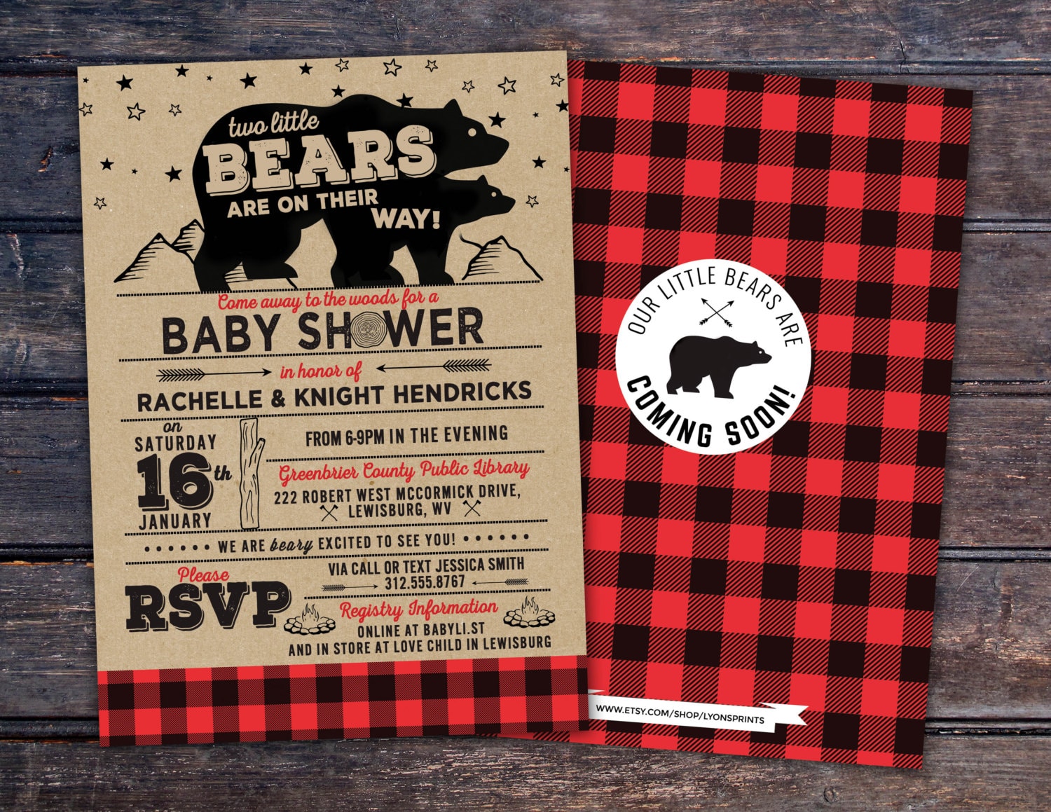 Lumberjack Baby Shower Invitation, Digital File Only, Buffalo Plaid Woodland Invite, Gender Neutral, Bear