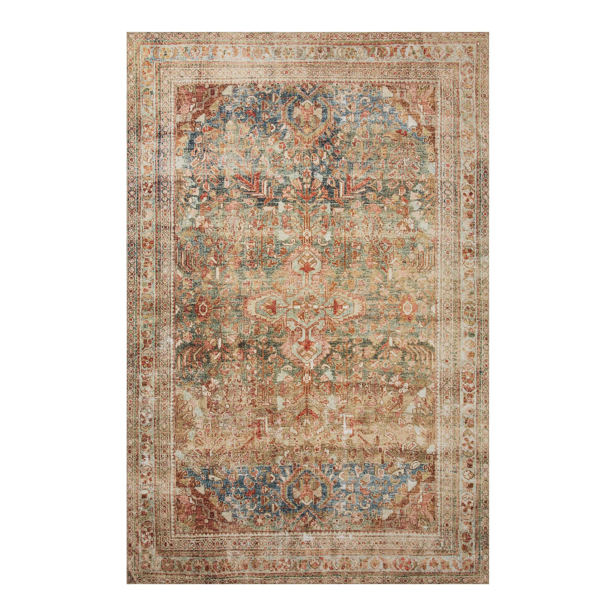 Green Distressed Persian Style Zelda Area Rug: Multi - Polyester - 8' x 10' by World Market