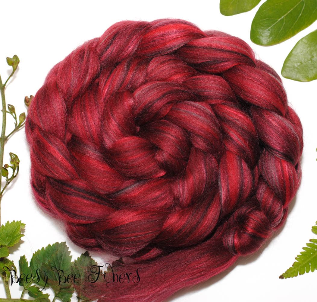 Sangria - Wool Roving Custom Blend Merino & Bamboo Rayon Combed Top For Spinning Or Felting in Bright Colors 4 Oz