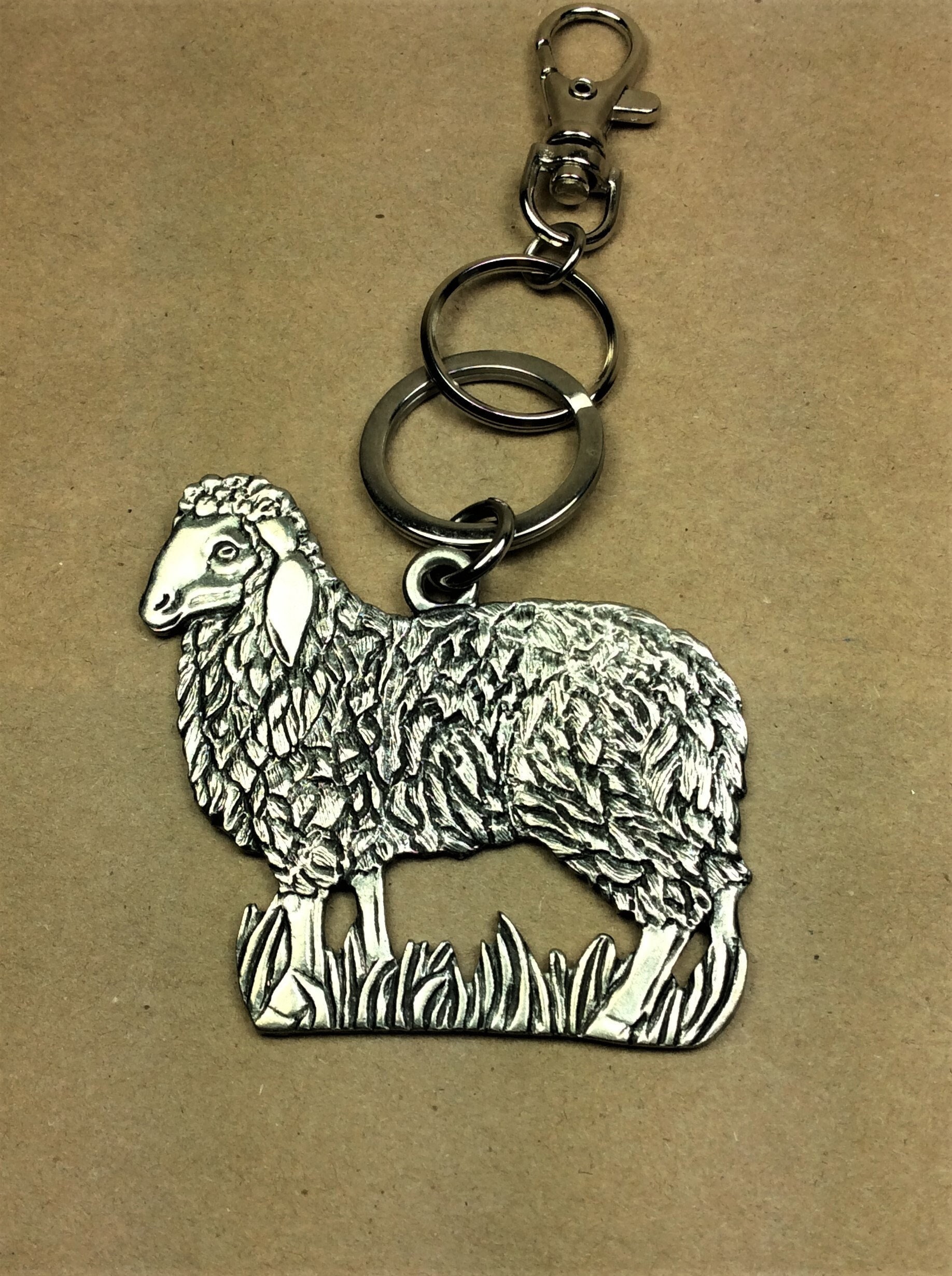 Large Silver Tone Double Sided Ram/Sheep Purse Charm Keyring Detailed Design & Stamped Hm "1992""