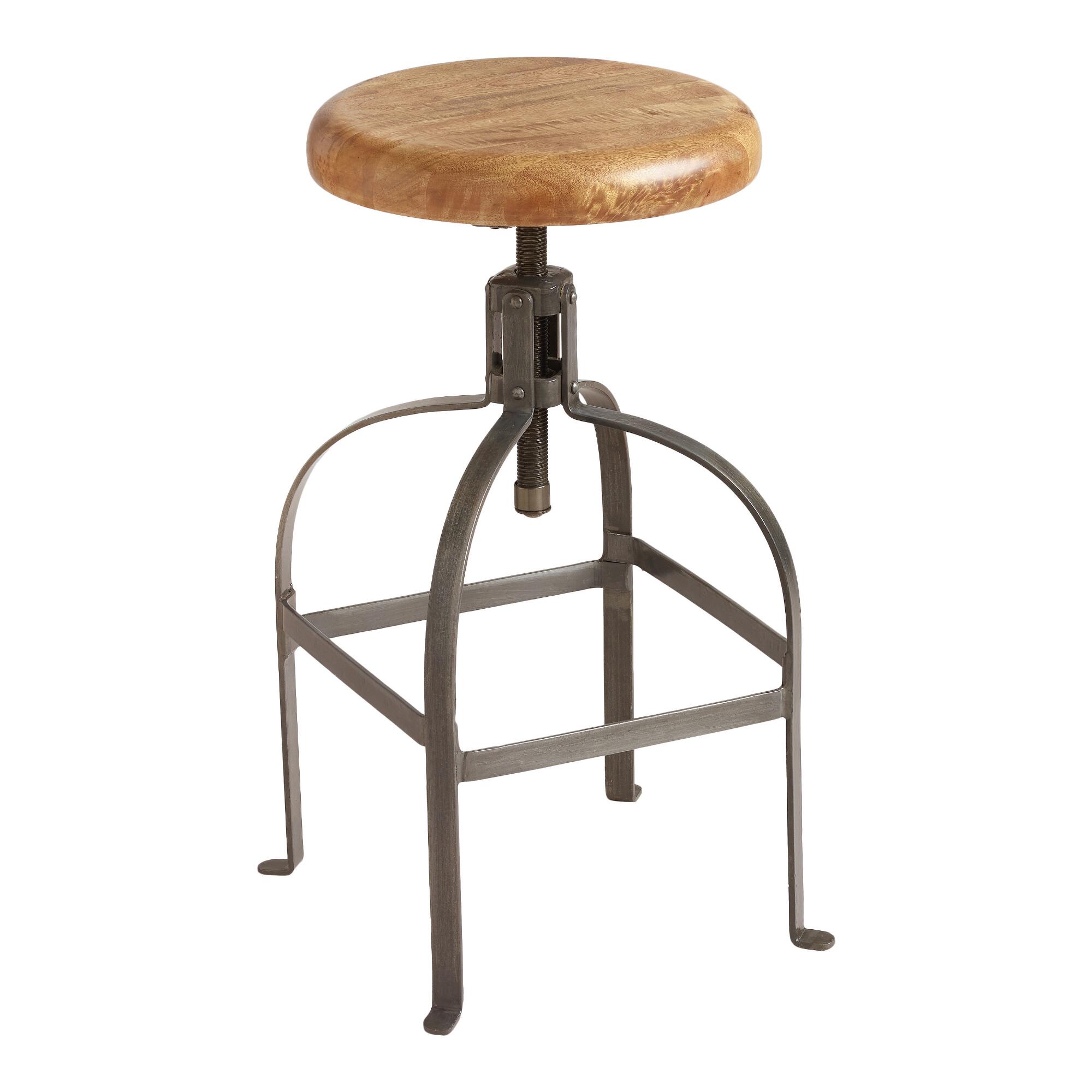 Round Wood and Metal Adjustable Stool by World Market