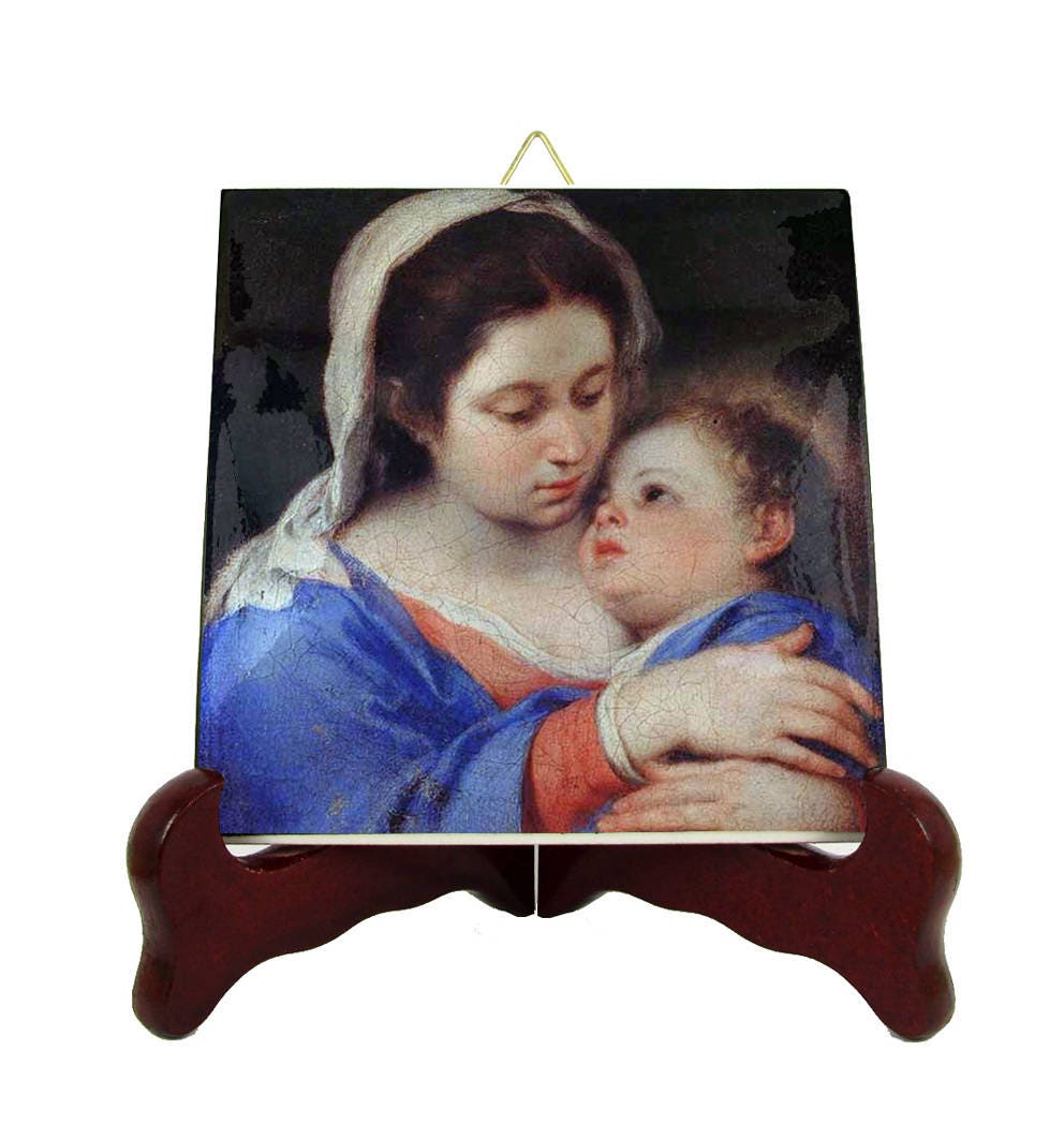 Religious Gifts - Virgin & Child Jesus Icon On Ceramic Tile Inspired By Murillo Catholic Art Mary Religious Gift For Her