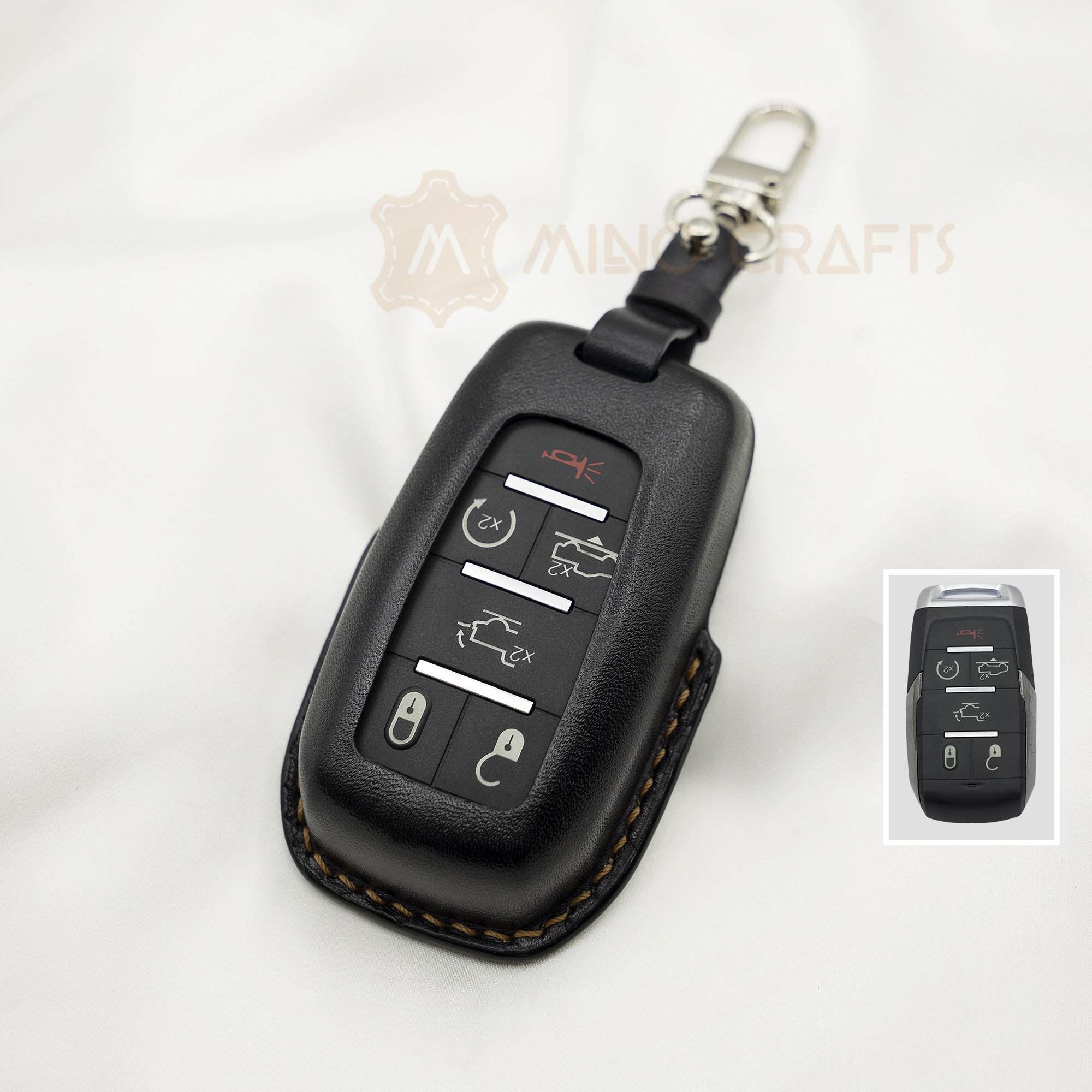 Minocrafts For Dodge Ram Key Fob Cover Leather 2019-2021 Ram 2500, 3500, 4500, 5500