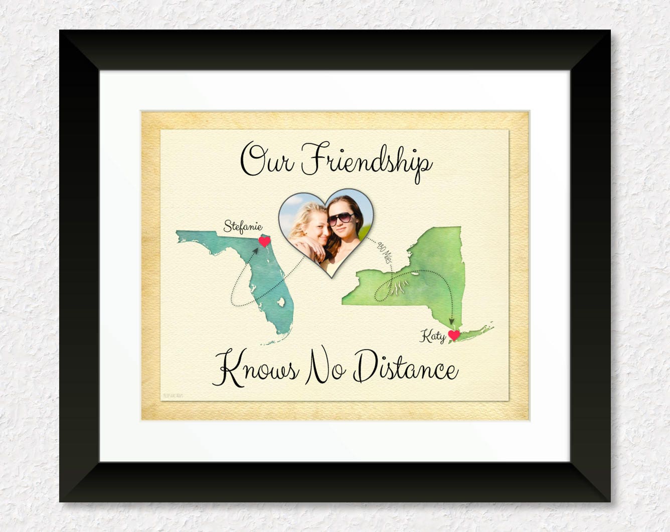 Moving Away Gift For Best Friend, Going Bff, Friendship Knows No Distance Quote, Long Gift, Map Art Print