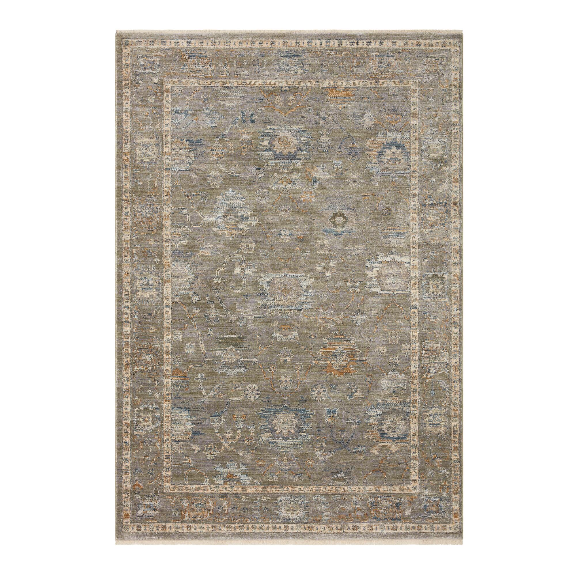 Moss Green Distressed Persian Style Nora Area Rug - Polyester - 6' x 9' by World Market