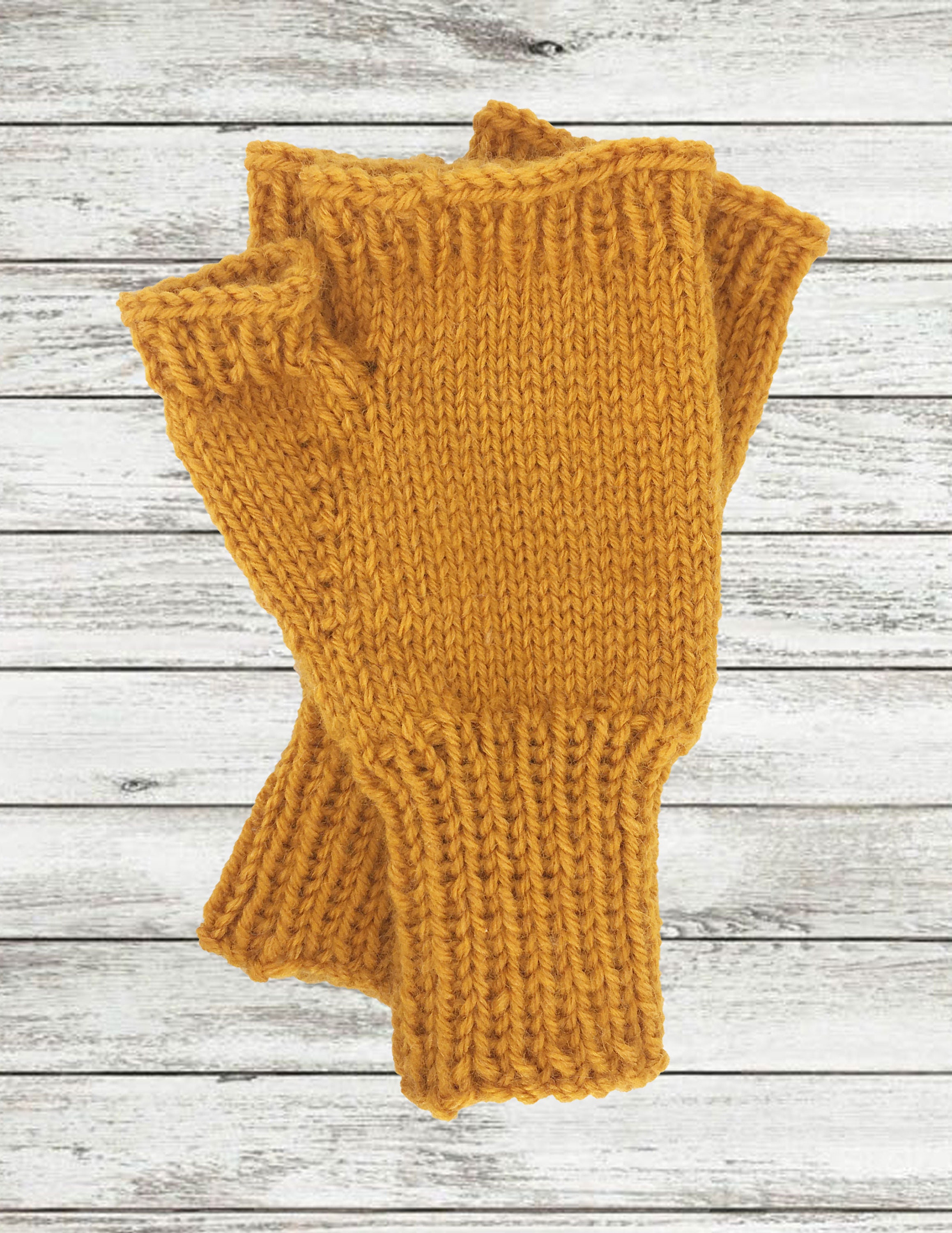 Gold Wool Blend Fingerless Gloves Your Choice Of Size