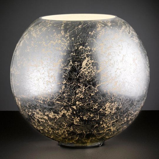 Hopeanvärinen lasipöytälamppu Fara pallonmuotoinen