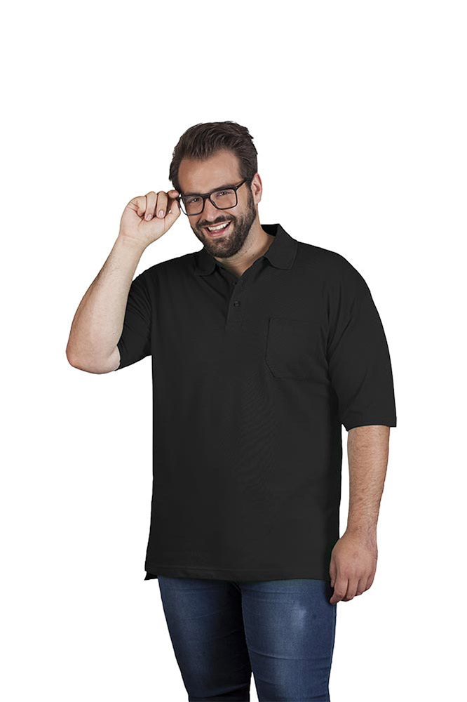 Heavy Poloshirt mit Brusttasche Plus Size Herren, Schwarz, XXXL
