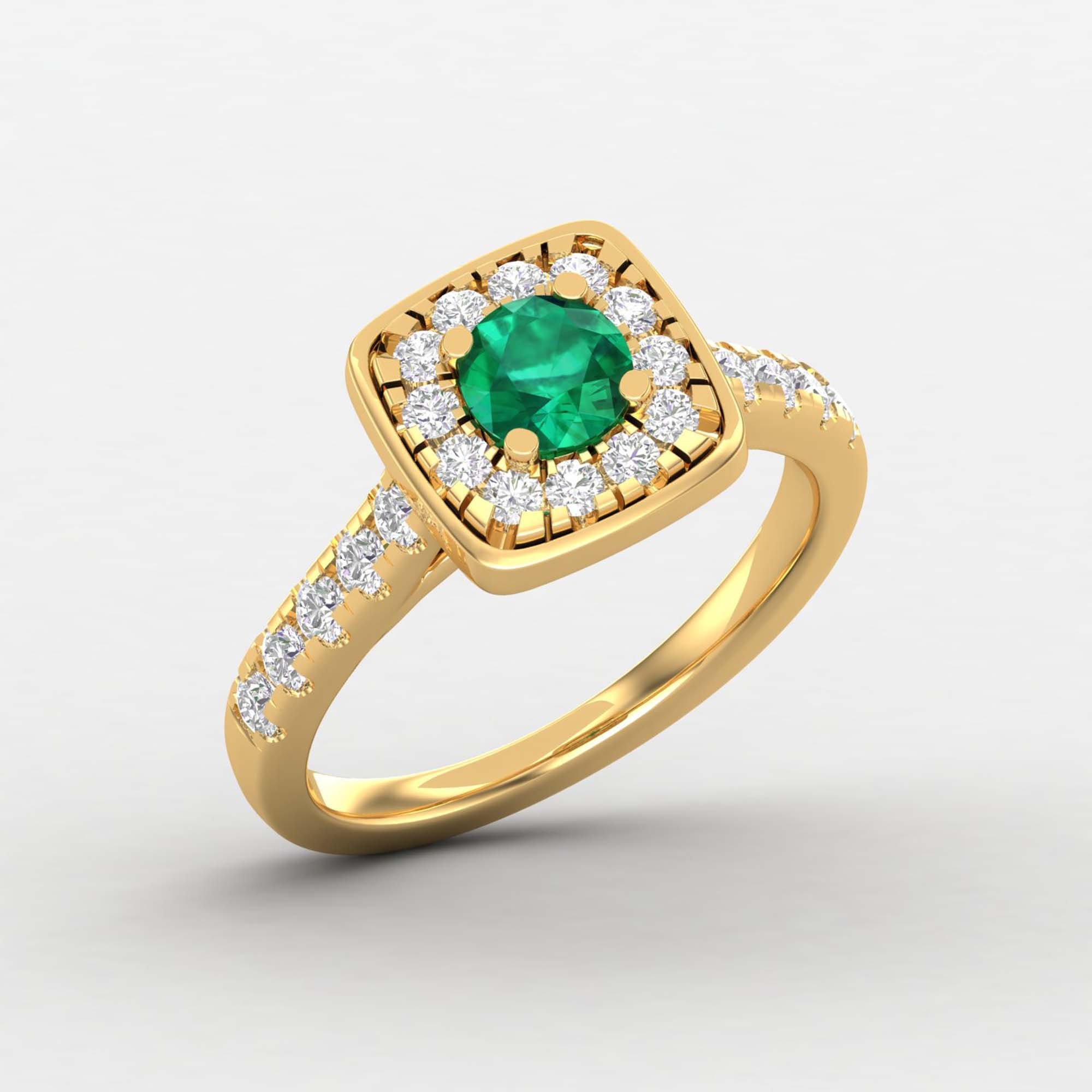 Art Nouveau Emerald Wedding Ring, Solid 14K Gold Antique Deco Engagement White Promise Gift For Her