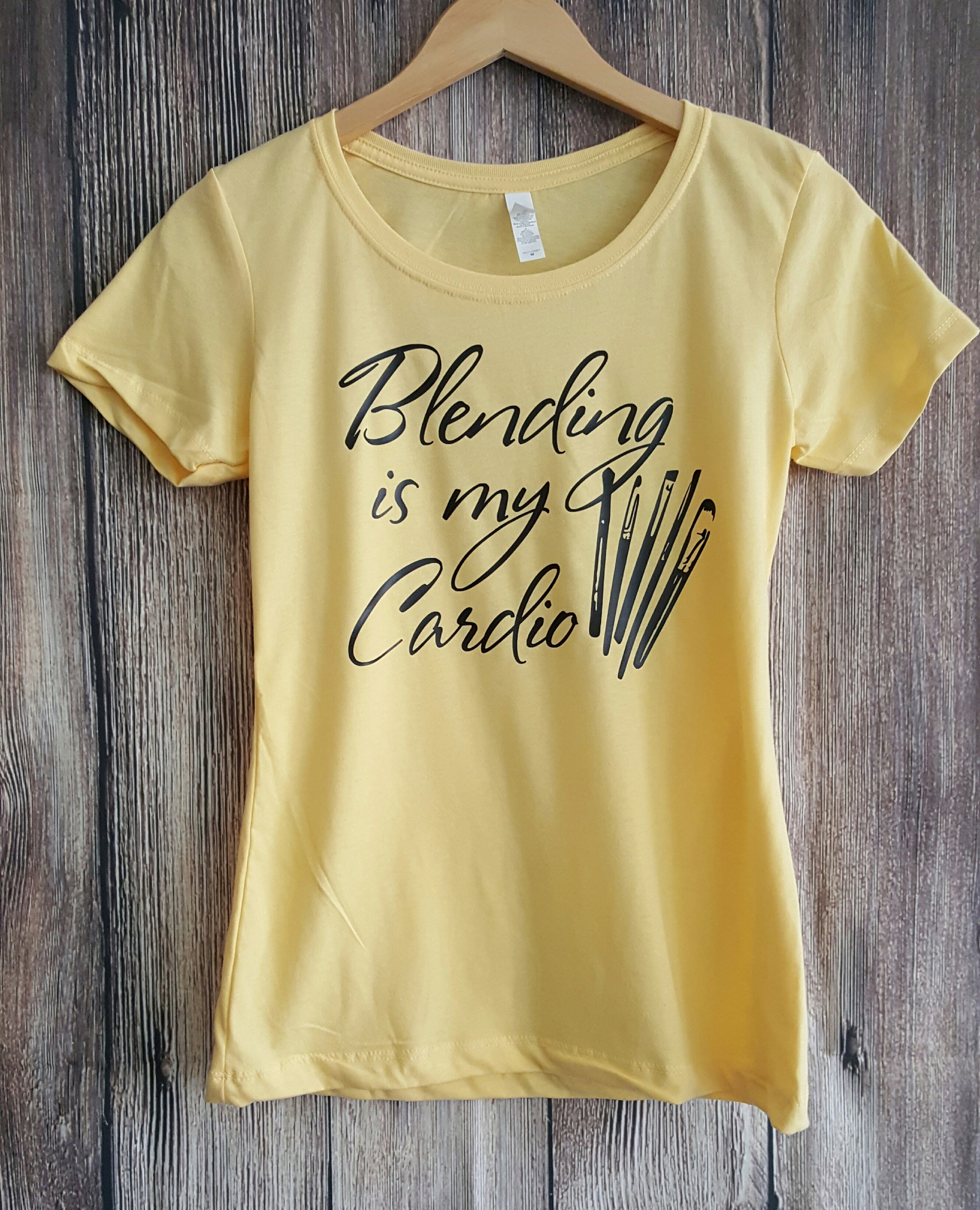 Blending Is My Cardio Make Up Brushes Graphic Tee Yellow & Black T-Shirt, Christmas Gift Mother's Day For Makeup Artist Women Teen
