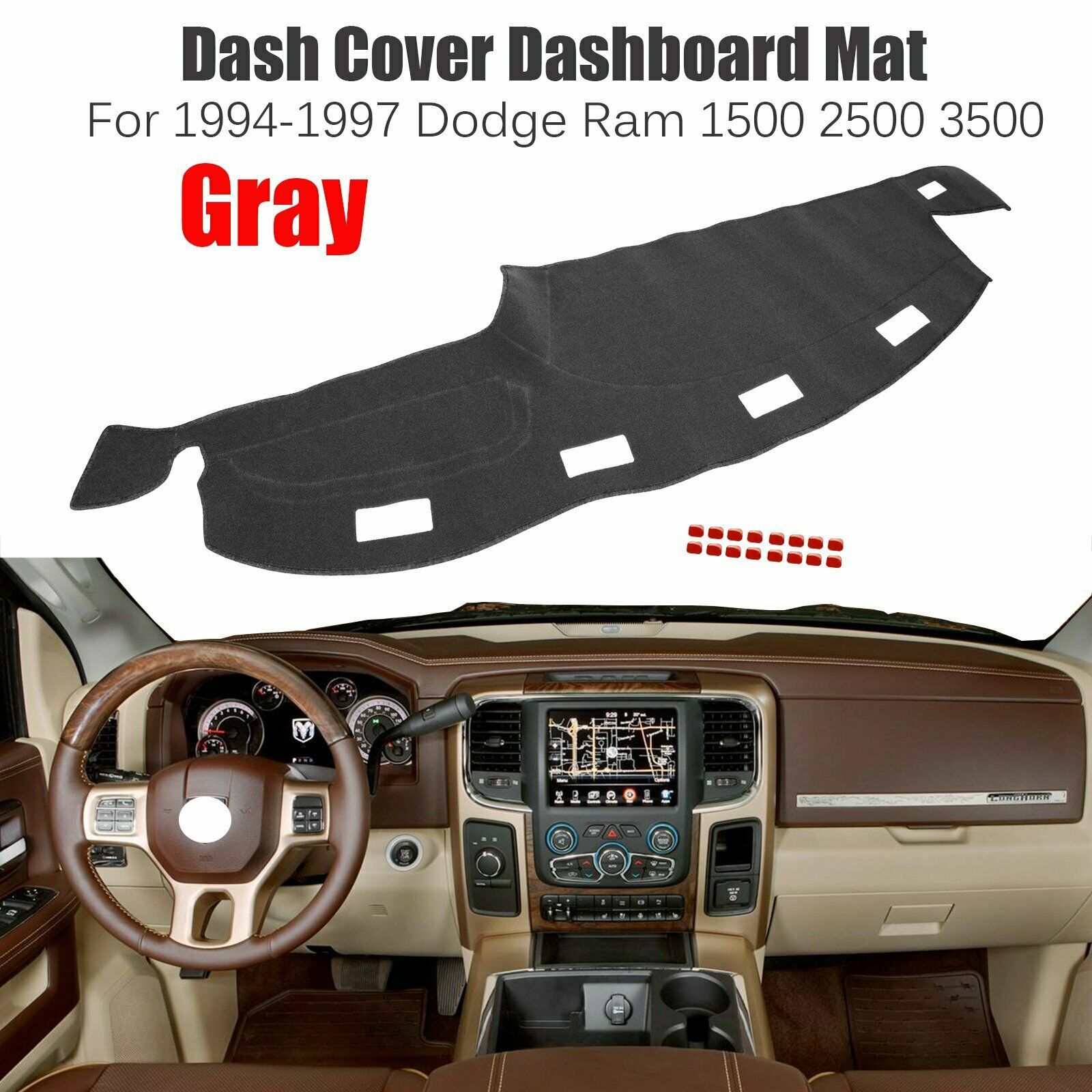 For 1994-1997 Dodge Ram 1500 2500 3500 Dash Cover Dashboard Pad Mat Carpet Gray