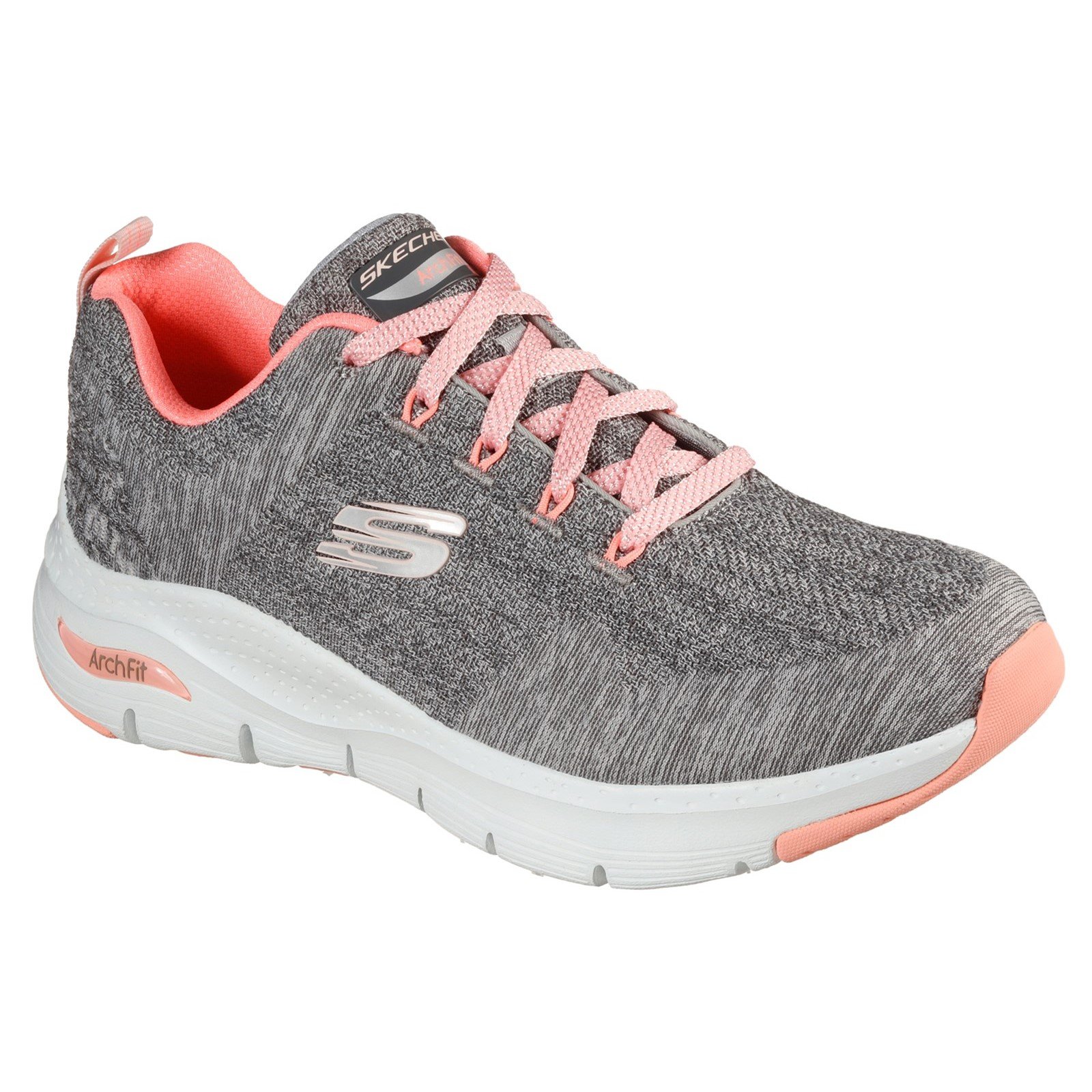 Skechers Women's Arch Fit Comfy Wave Wide Trainer Multicolor 33065 - Grey/Pink 6