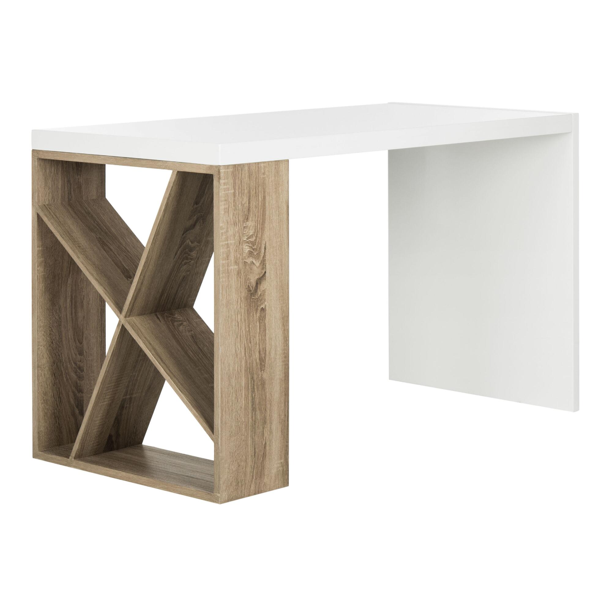 White and Gray Wood Whitney Desk with Side Storage: Brown/White by World Market