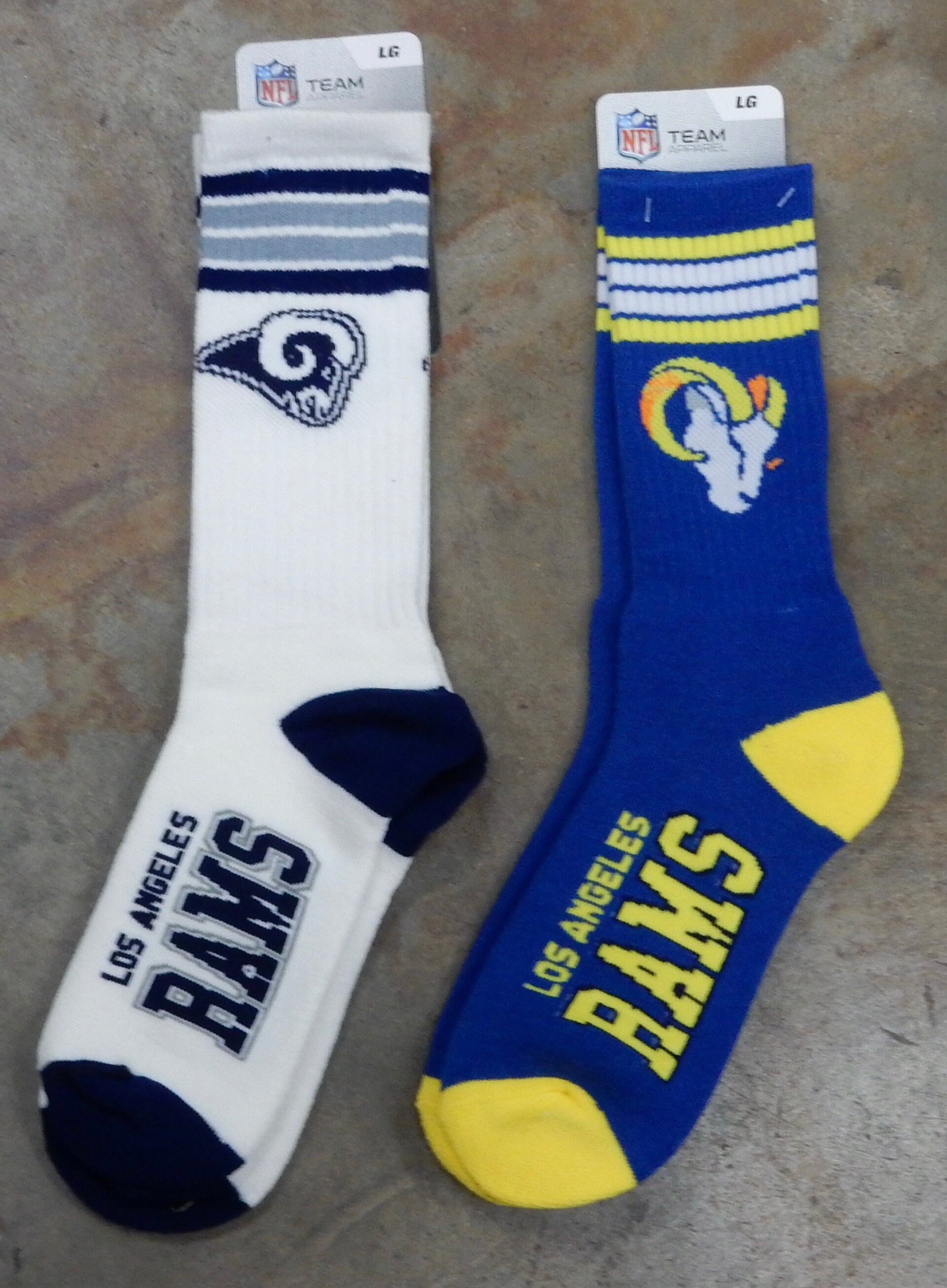 2 Pair Nfl Los Angeles Rams Socks Gift Set 4 Stripe Deuce Large Reverse Light Dark Blue Gray White Yellow Osfm Dad