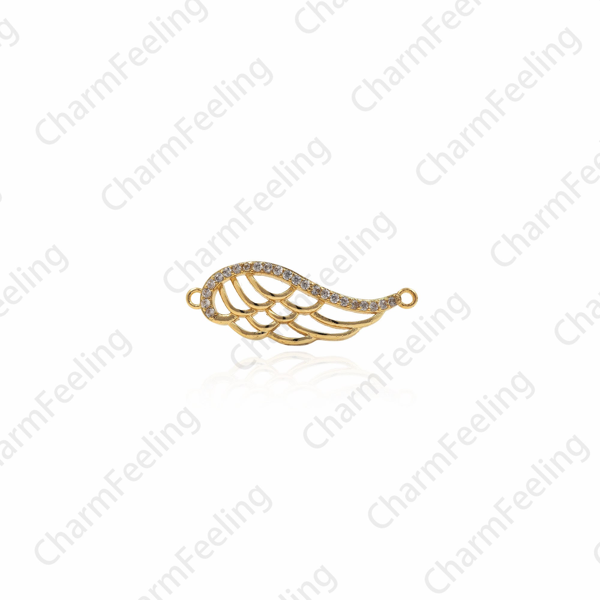 Cubic Zirconia Angel Wing Connector, Charm, Gold Pendant, Diy Jewelry Making Accessories 9.3x27.8x2.5mm 1Pcs