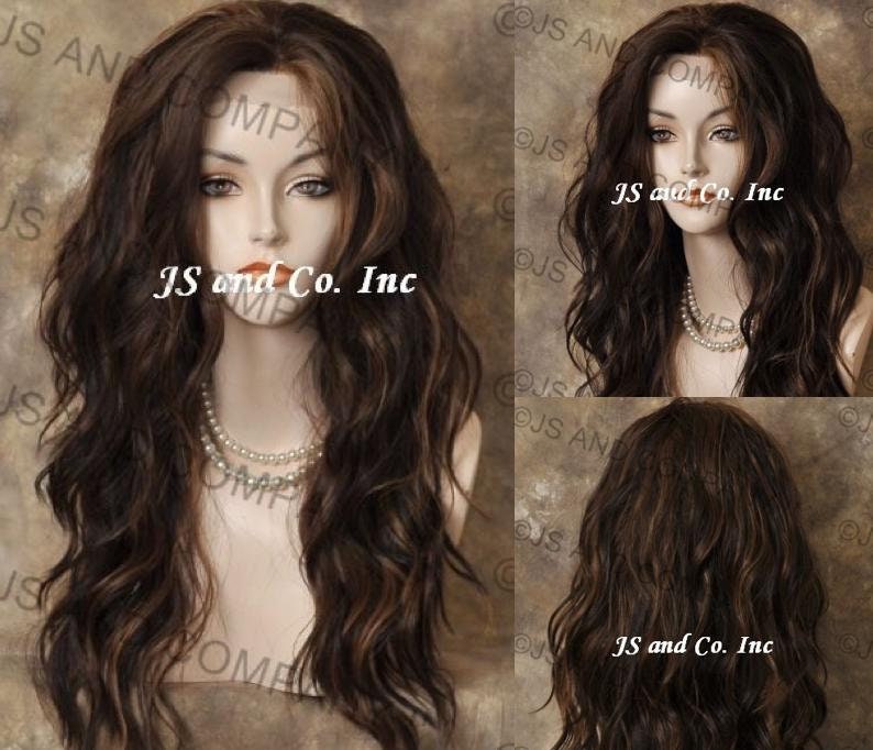Brown Mixed Human Hair Blend Free Part Wig Heat Safe California Waves Long & Layered Cancer Alopecia Theatrical Cosplay