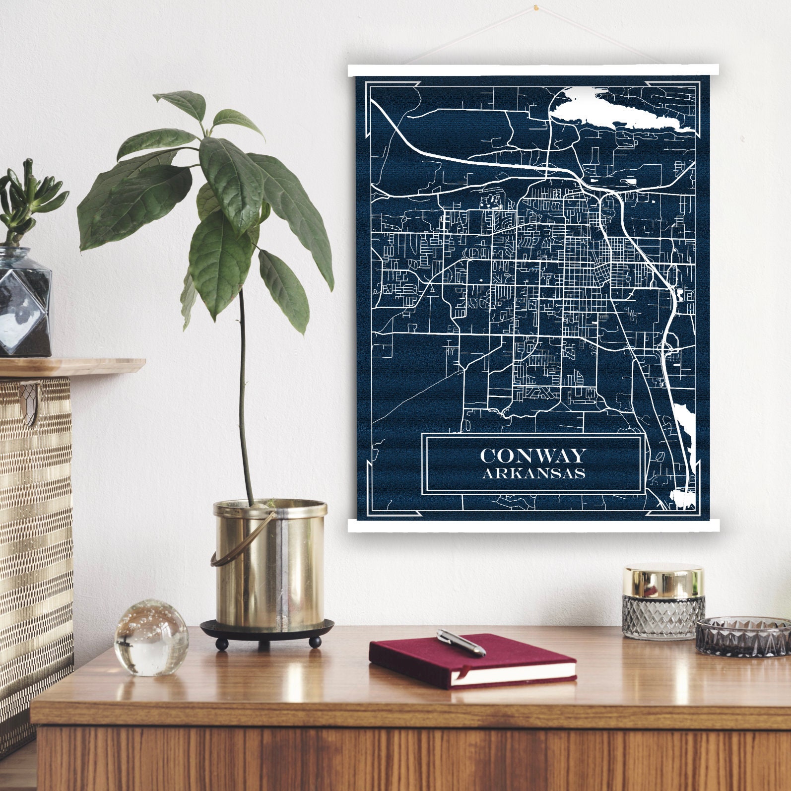 Conway Arkansas Blueprint Street Map | Hanging Canvas Of Printed Marketplace