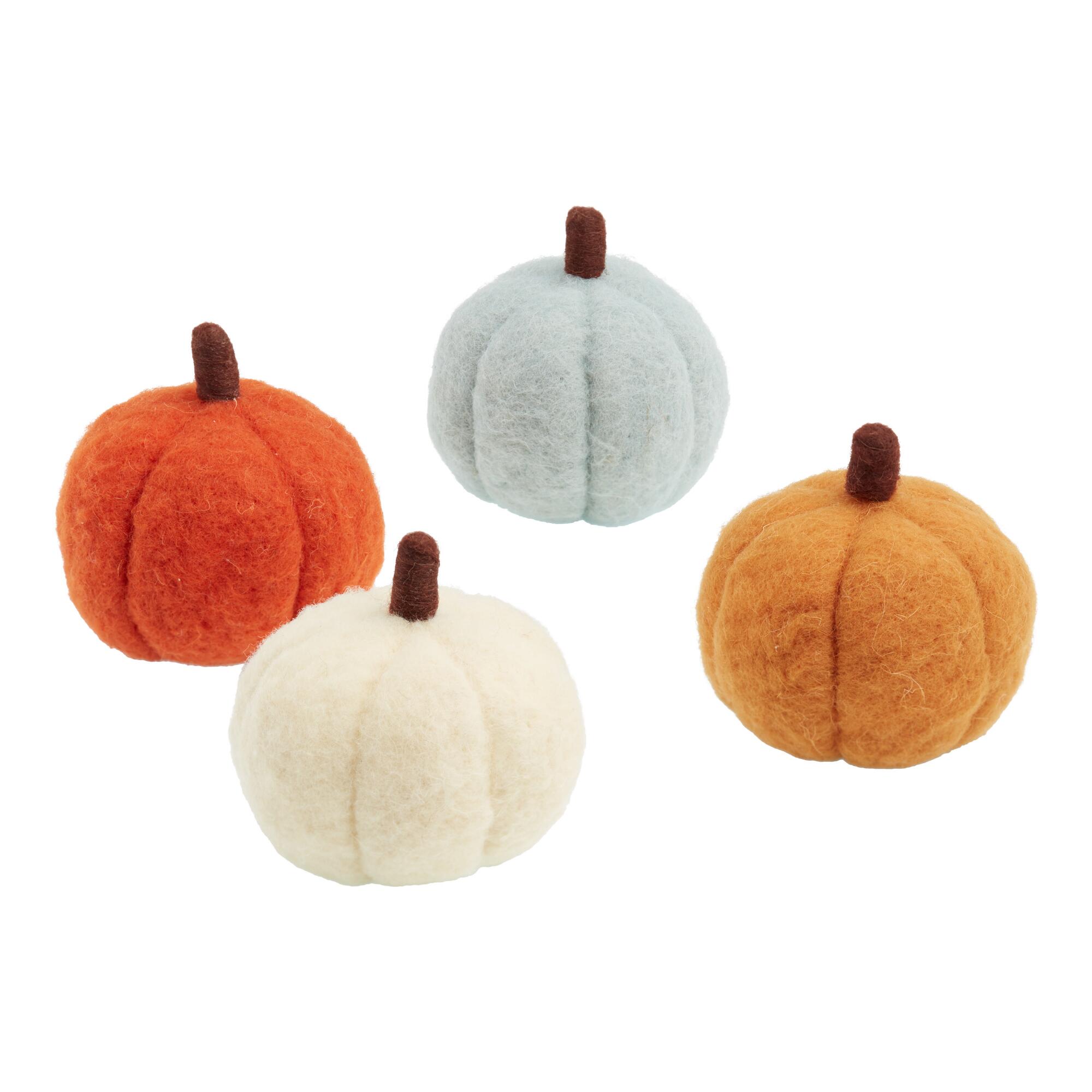 Felted Wool Fall Pumpkin Decor Set of 4: Multi - Natural Fiber by World Market