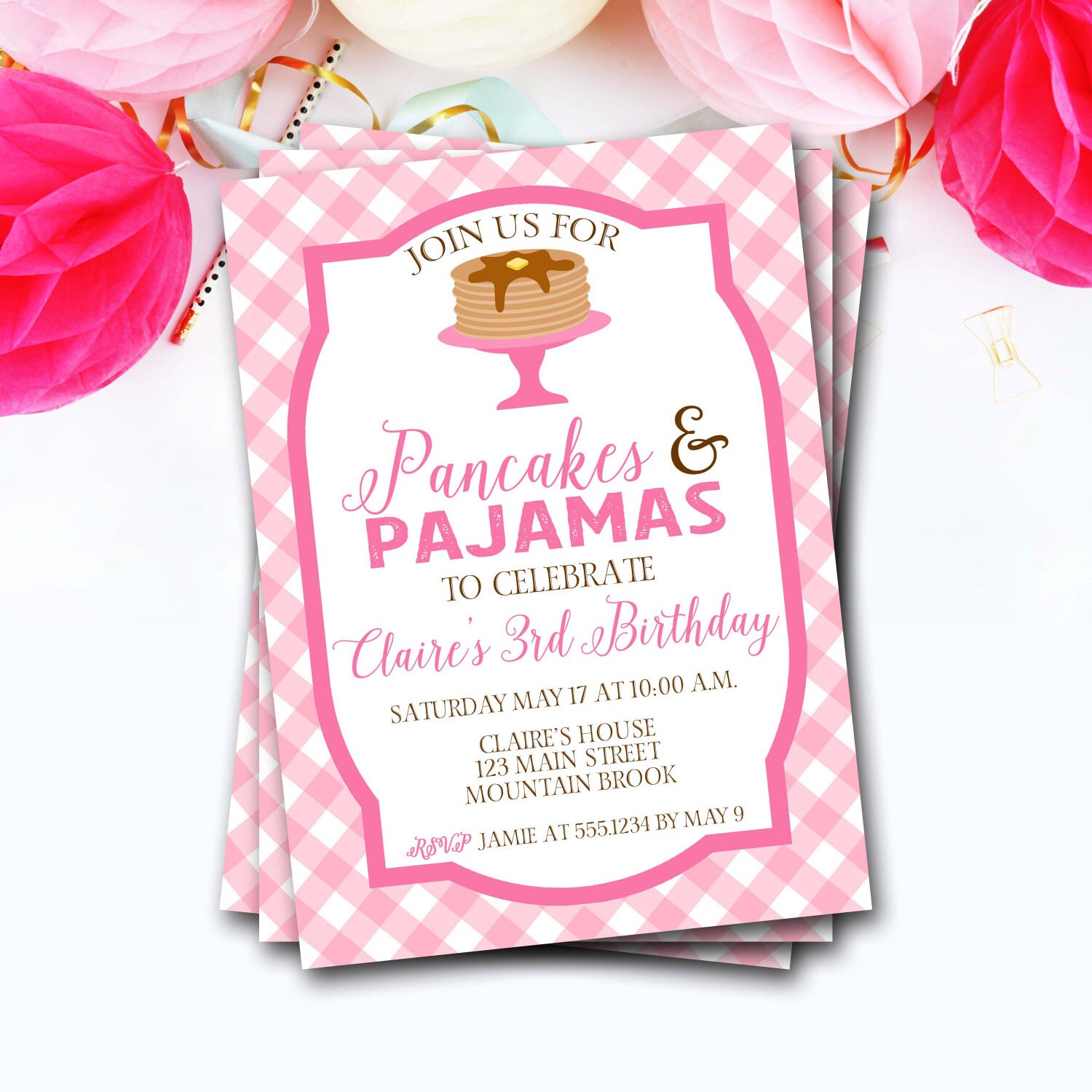 Pancakes & Pajamas Birthday Invitation, & Pancake Breakfast Birthday, Party