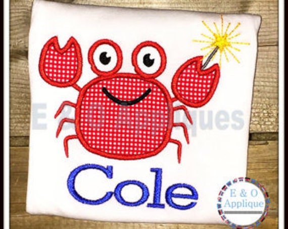 Personalized 4Th Of July Patriotic Crab Applique Shirt Or Bodysuit Girl Boy