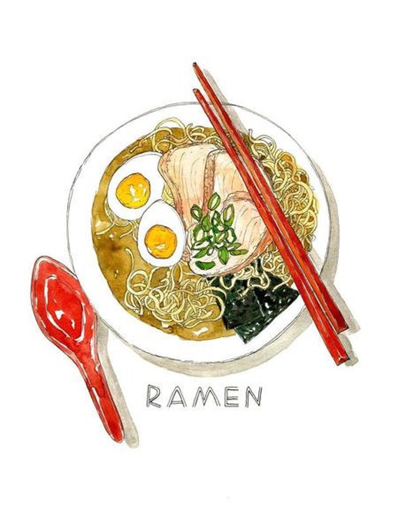 Bowl Of Ramen Noodles/Illustrated Watercolor Art Print
