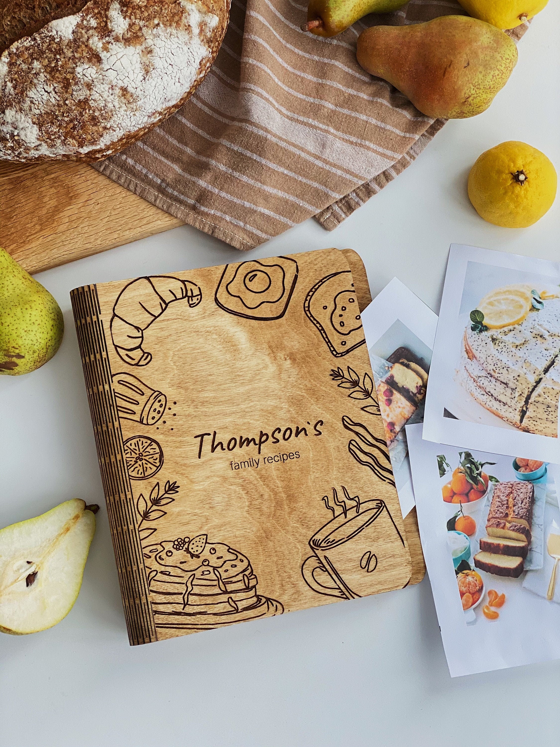 Custom Family Cook Book, Wooden Hardcover Recipe Journal With Personalized Book Spine, Thanksgiving Gift For Her