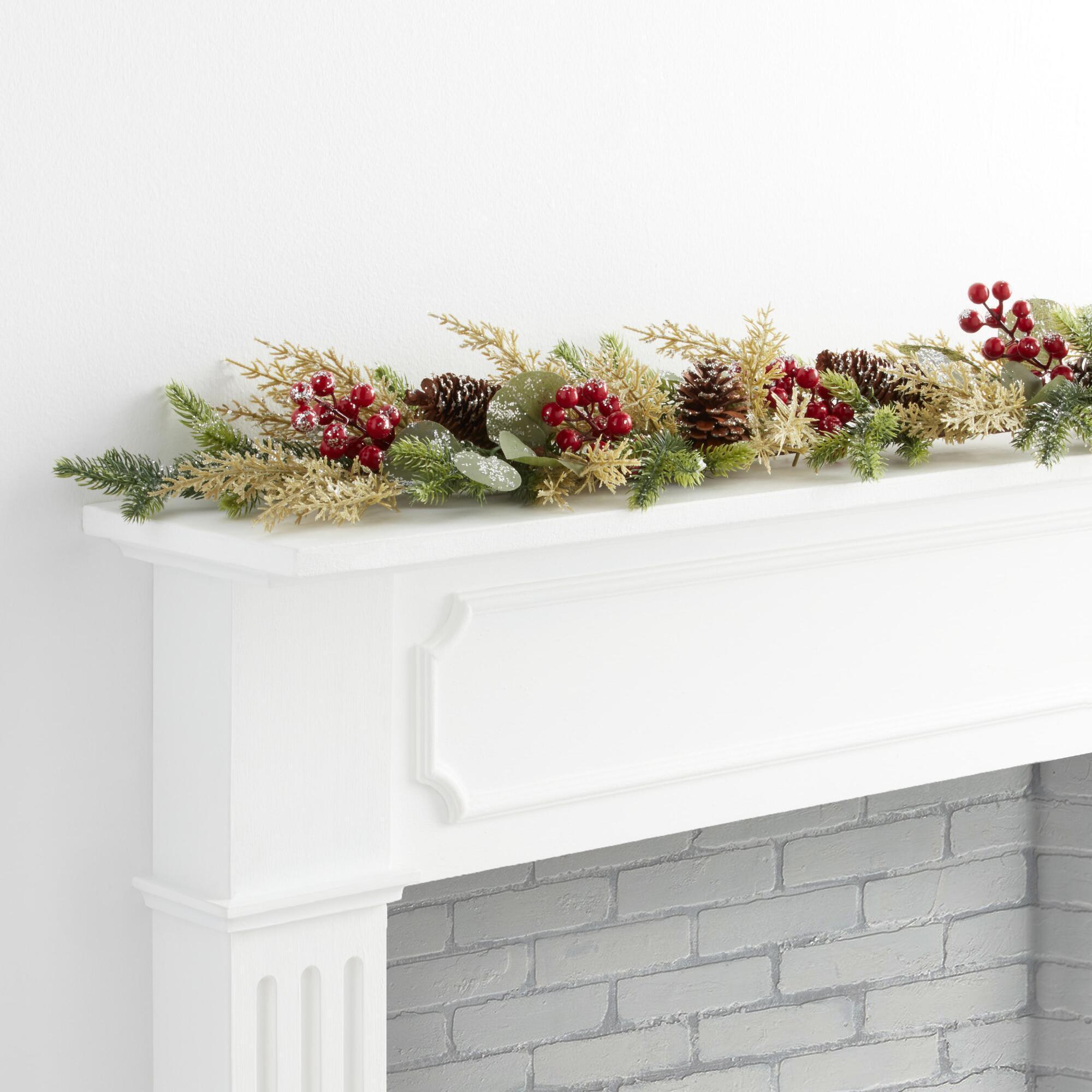 Faux Pine and Eucalyptus with Red Berries Garland: Green - Acrylic by World Market
